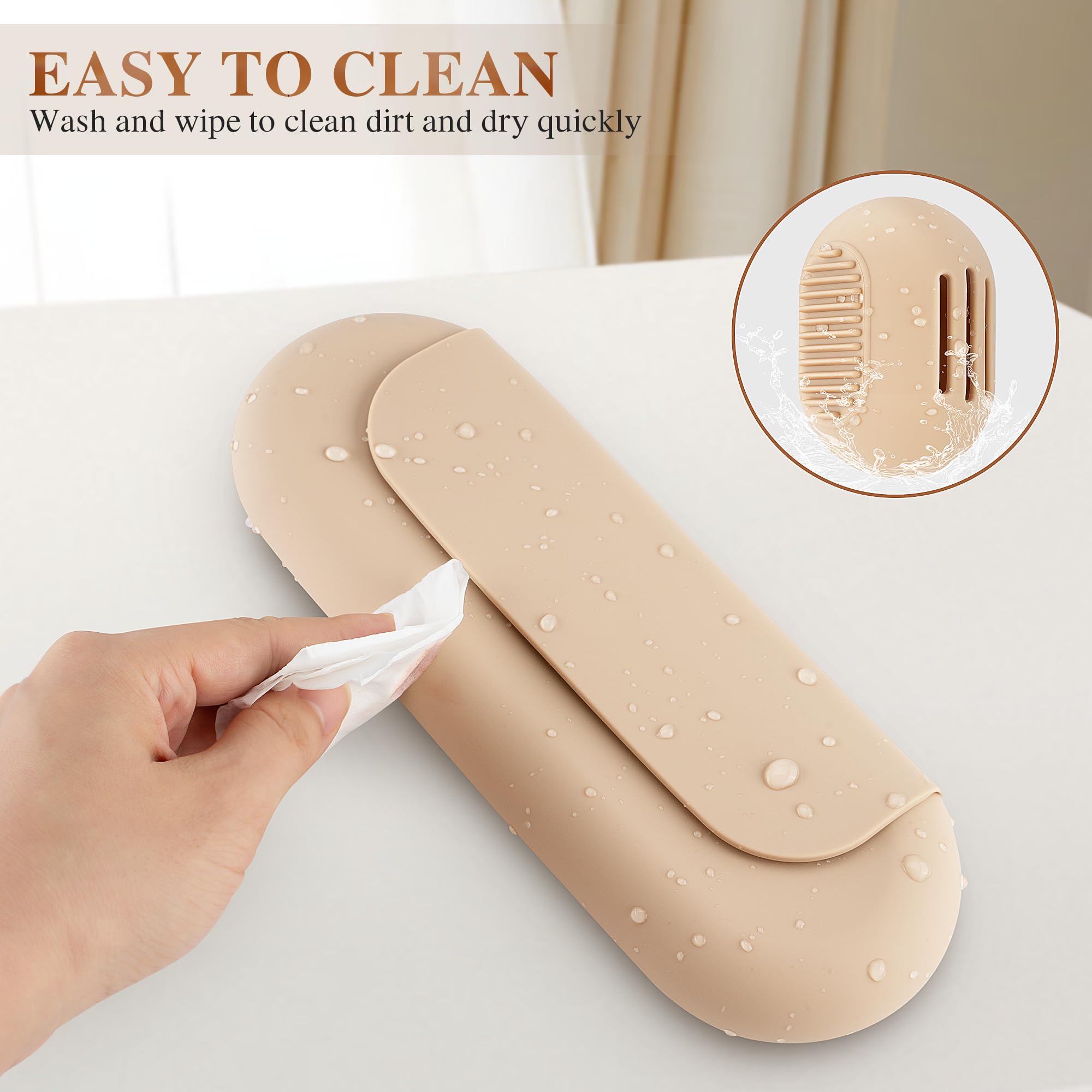 Silicone Makeup Brush Holder & Travel Cosmetic Bag - Large Beauty Blender Case for Women | Portable Makeup Organizer for Travel, Home & Professional Use | Khaki
