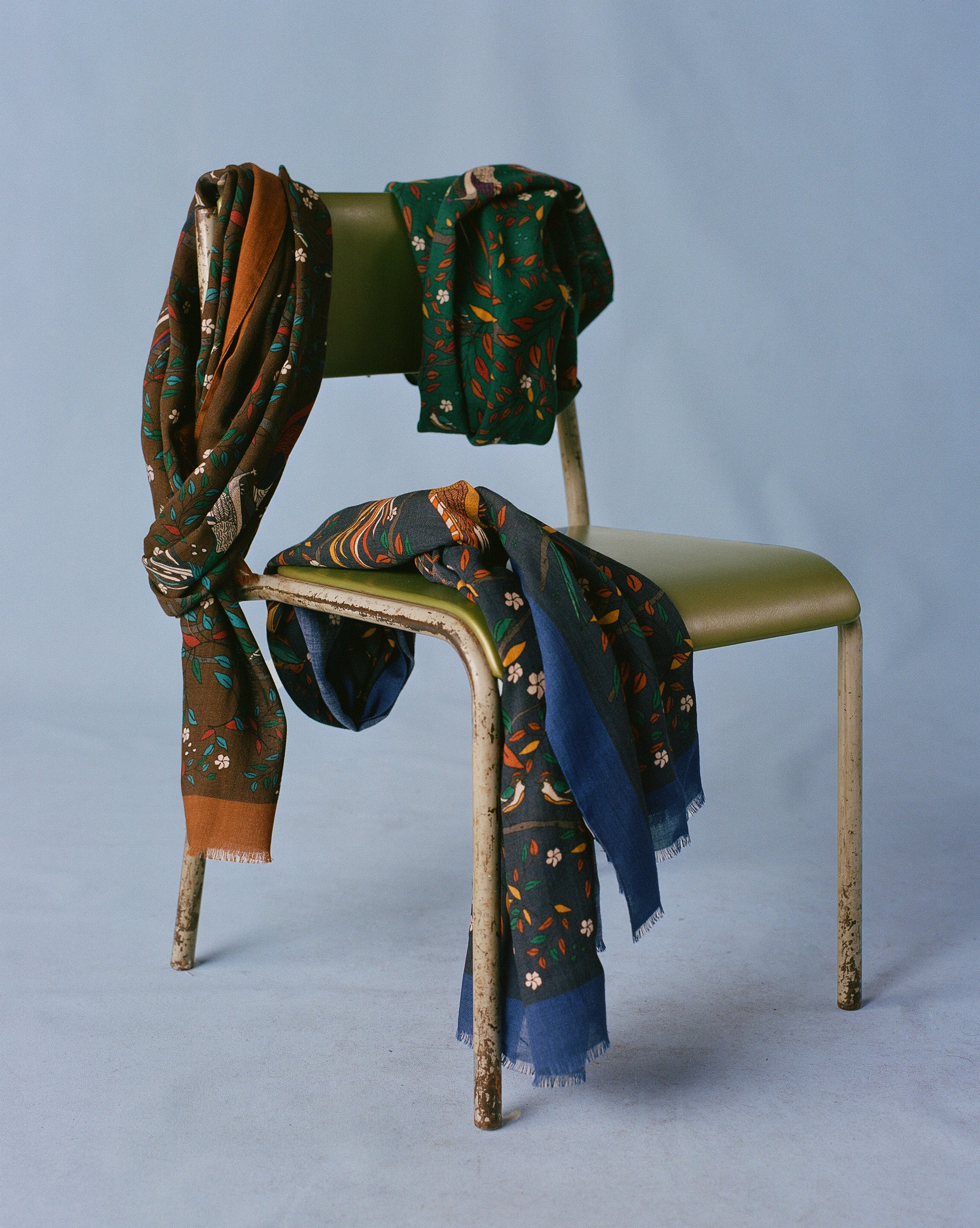 Stylish Navy Blue Birds of Paradise Print Wool Scarf - Warm Winter Fashion Accessory for Women - Perfect for Office, Travel & Outdoor Activities