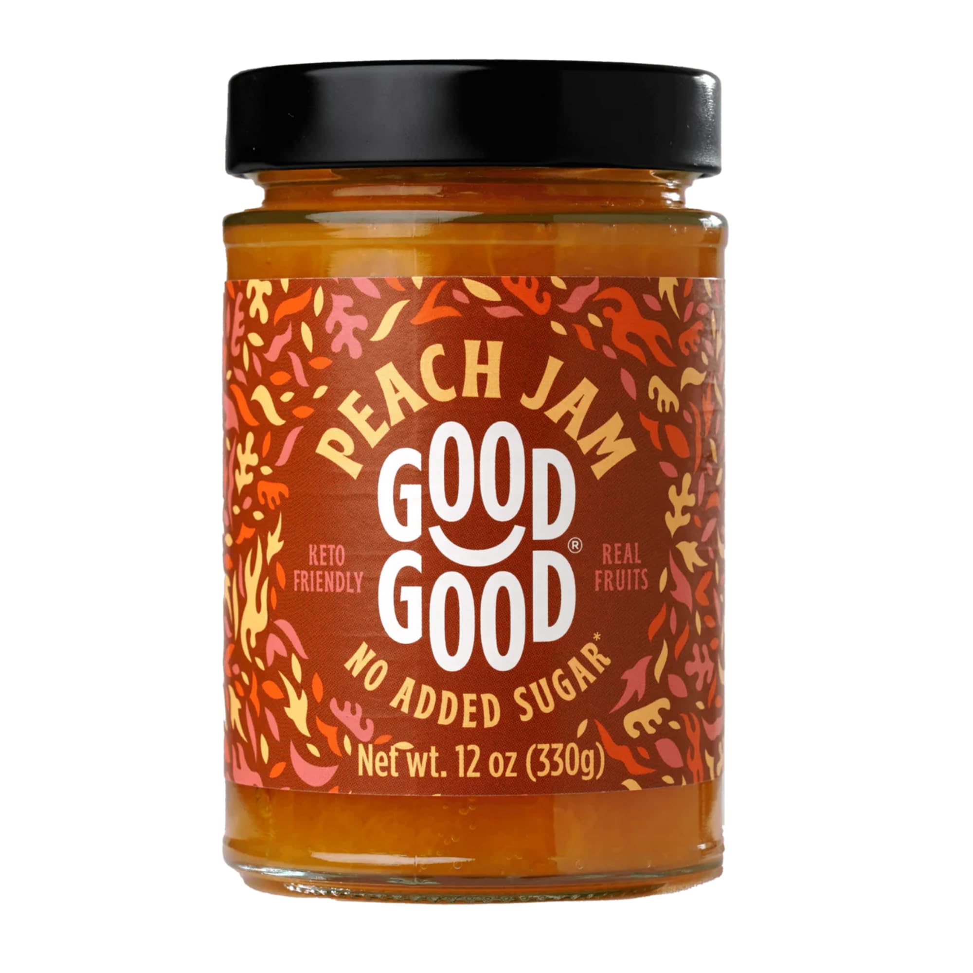GOOD GOOD Sweet Peach Jam - Low Calorie, Low Carb & No Added Sugar Keto Friendly Jelly - Vegan, Gluten Free Fruit Preserves - 12oz (Pack of 1) - Perfect for Toast, Yogurt & Keto Diet Breakfast