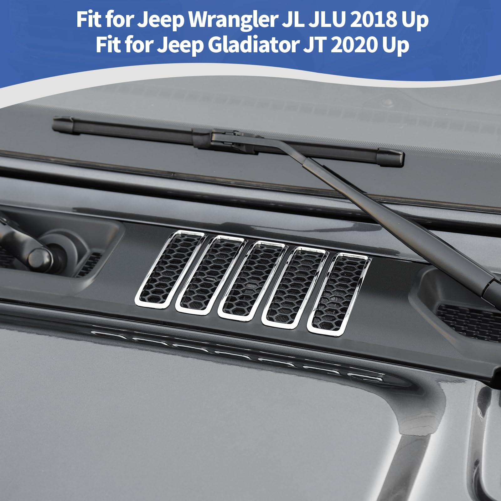 Chrome Hood Vents Cover Trim for Jeep Wrangler JL JLU & Gladiator JT (2018-2024) - 7pcs Exterior Accessories - Off-Road Protection & Style Upgrade