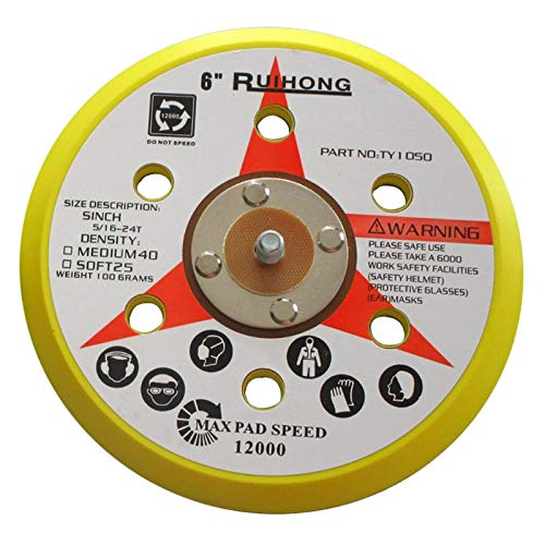 6 Inch 6 Holes Hook & Loop Sanding Pad - 5/16