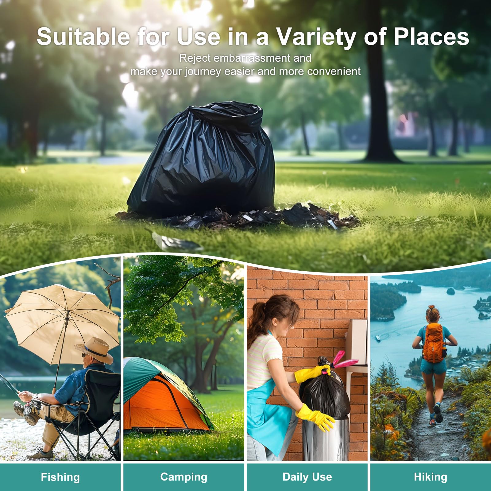 **8 Gallon Portable Toilet Bags with Drawstring - Leak-Proof Camping & Travel Waste Bags for Hiking, Emergency, Outdoor Activities - Ideal for Camping, Road Trips & RV Use**