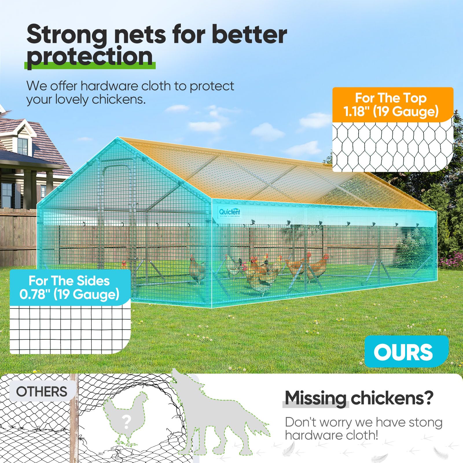 Quictent 18x9x6.6FT Large Walk-in Metal Chicken Coop with Galvanized Hardware Cloth & Waterproof Roof - Outdoor Poultry Cage for 30+ Chickens, Ducks, Hens - Perfect for Backyard Farms, Homesteads & Rural Yards - Durable Shelter for Egg Laying, Roosting & Free-Range Protection