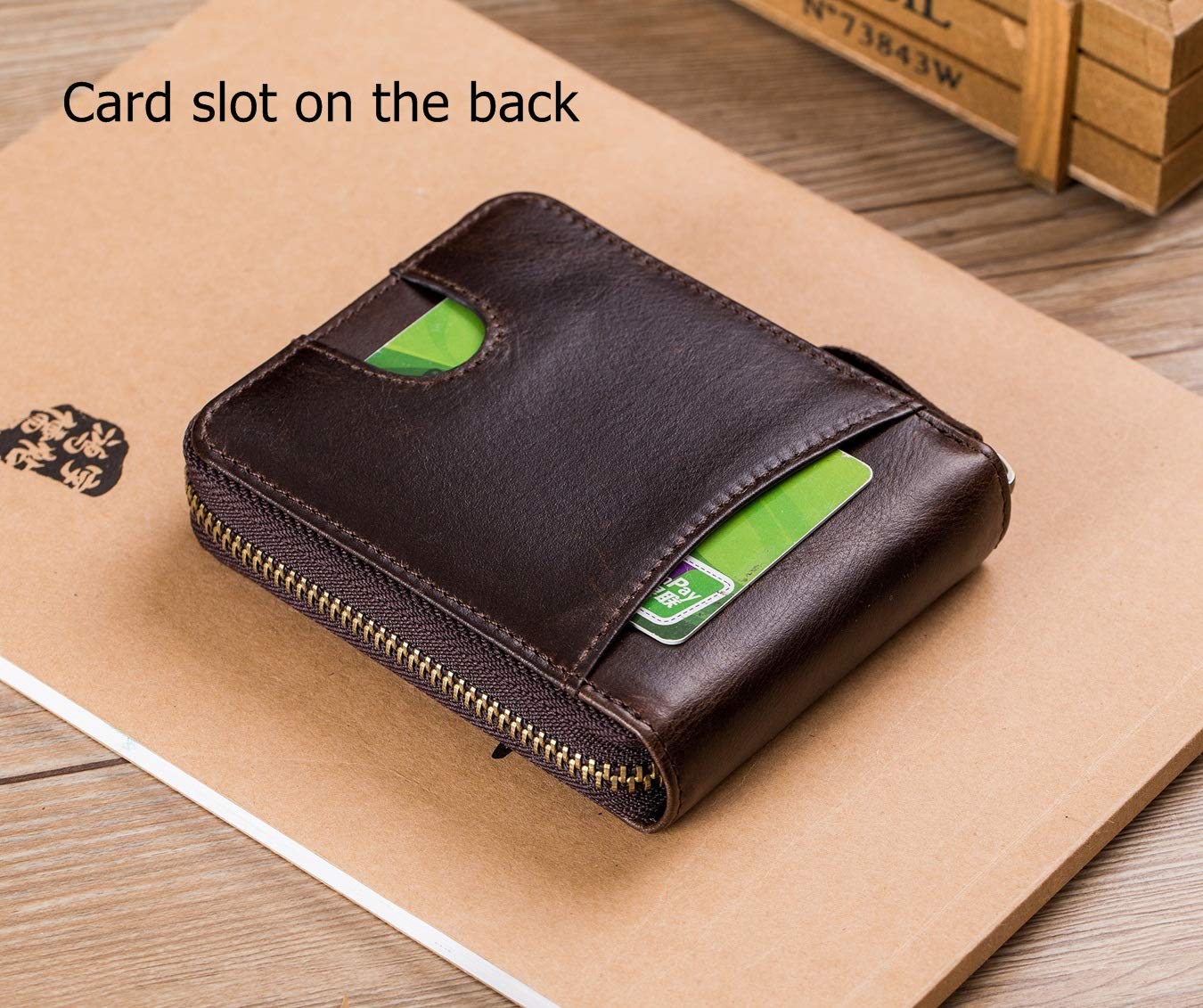 BULLCAPTAIN Genuine Leather RFID Blocking Bifold Wallet for Men - Slim ID Window Credit Card Holder with Zipper (Dark Brown) | Perfect for Everyday Use, Travel & Business