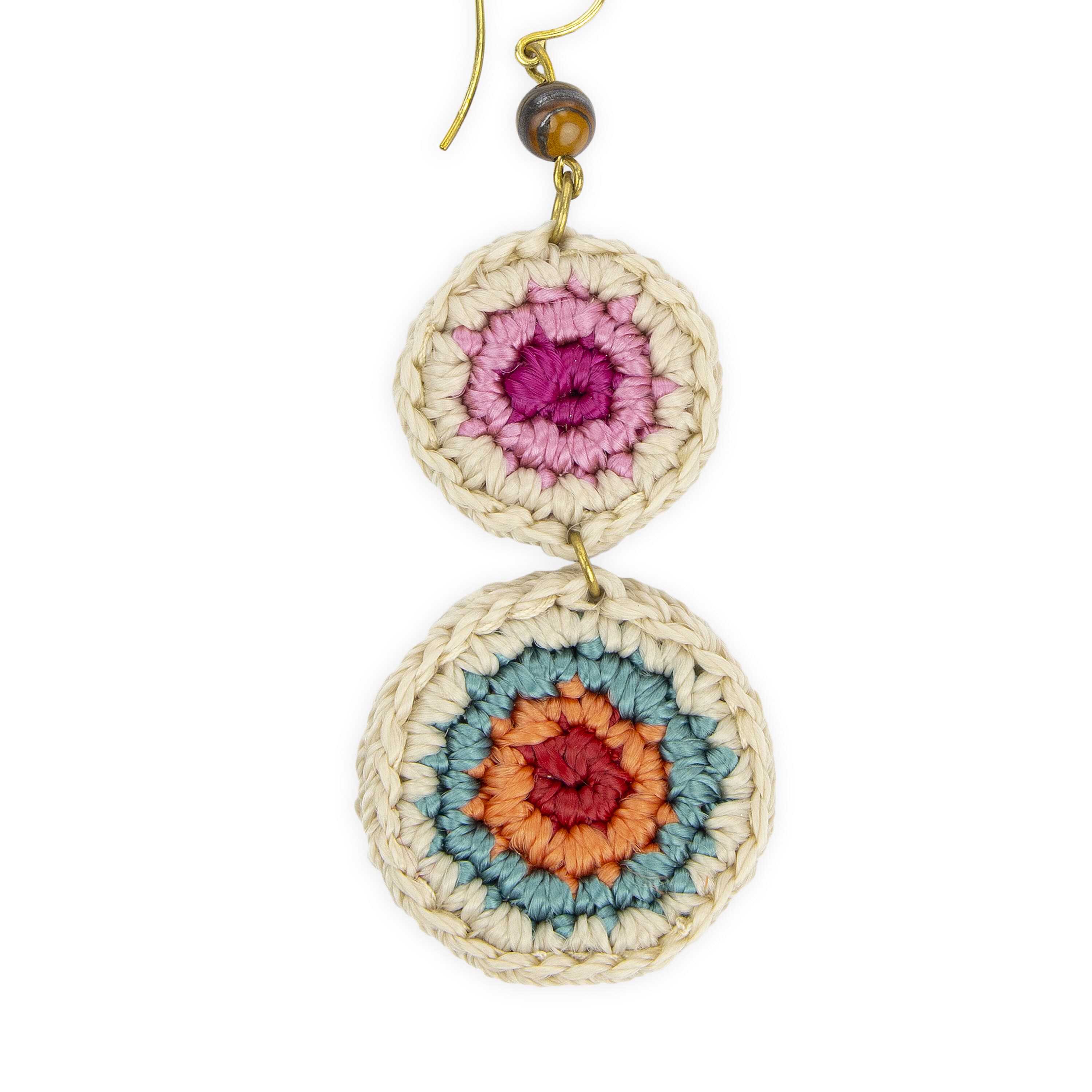 Handmade Crochet Double Disc Earrings - Jasper Stone Beaded Boho Jewelry for Women - Perfect for Beach Vacations, Summer Outfits & Festivals