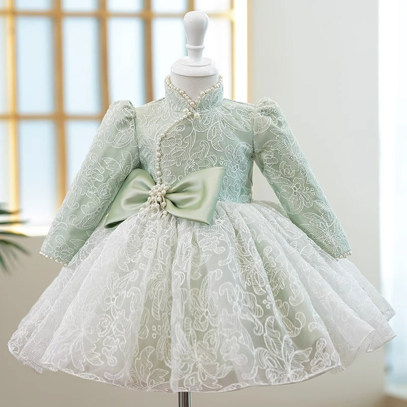 **Baby Girl Long Sleeve Embroidered Princess Dress – Toddler Christmas Party Outfit for Holidays, Photos & Special Occasions**