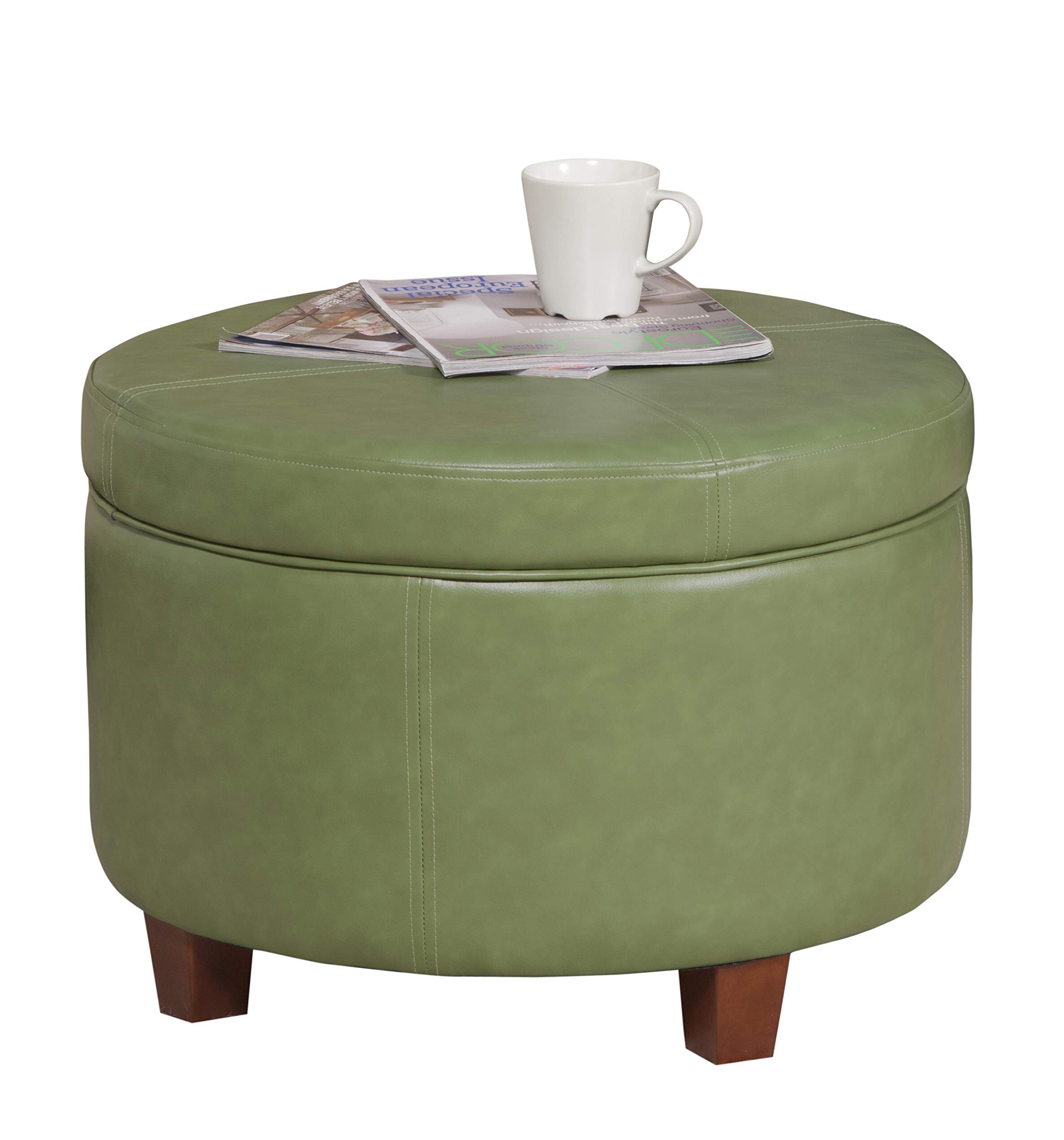 HomePop Large Round Leatherette Storage Ottoman with Lift-Top Lid in Moss Green - Perfect for Living Room, Bedroom & Home Organization