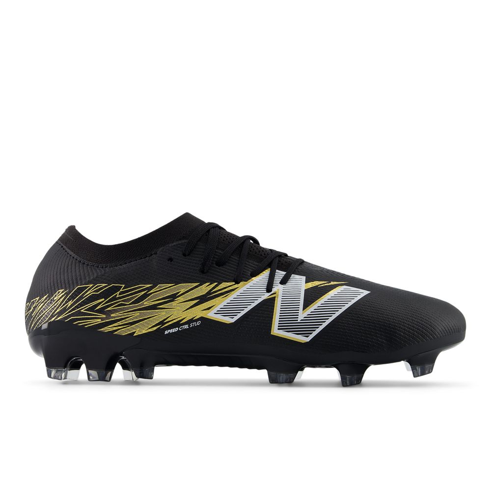 New Balance Furon Elite V8 FG Soccer Cleats for Men - Lightweight Football Boots with Dynamic Fit (Black/Gold/Silver/White) - Perfect for Competitive Matches & Turf Play