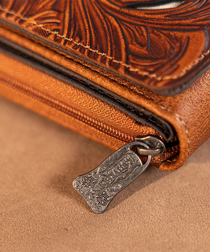Trinity Ranch Genuine Leather Tooled Wallet for Men - Western Style Bifold Wallet with RFID Protection - Perfect for Cowboy Boots, Rodeo & Everyday Use