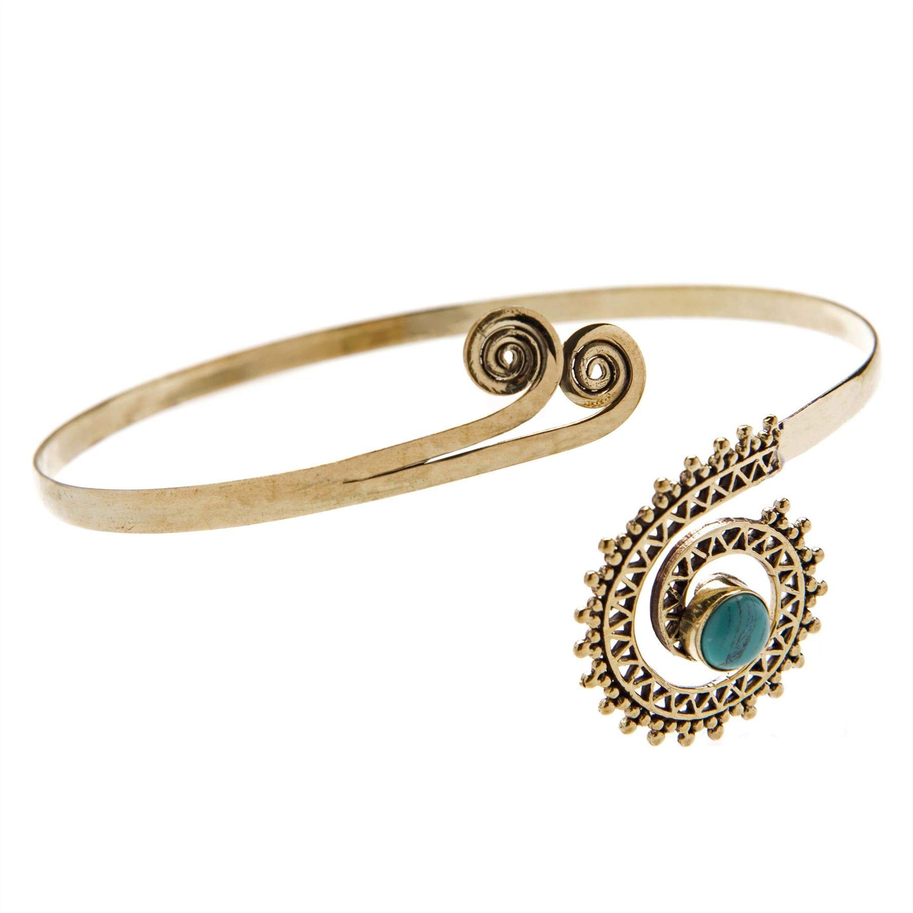 Women's Brass Simulated Turquoise Tribal Arm Cuff Bangle Bracelet - Boho Chic Jewelry for Festival, Wedding & Everyday Wear