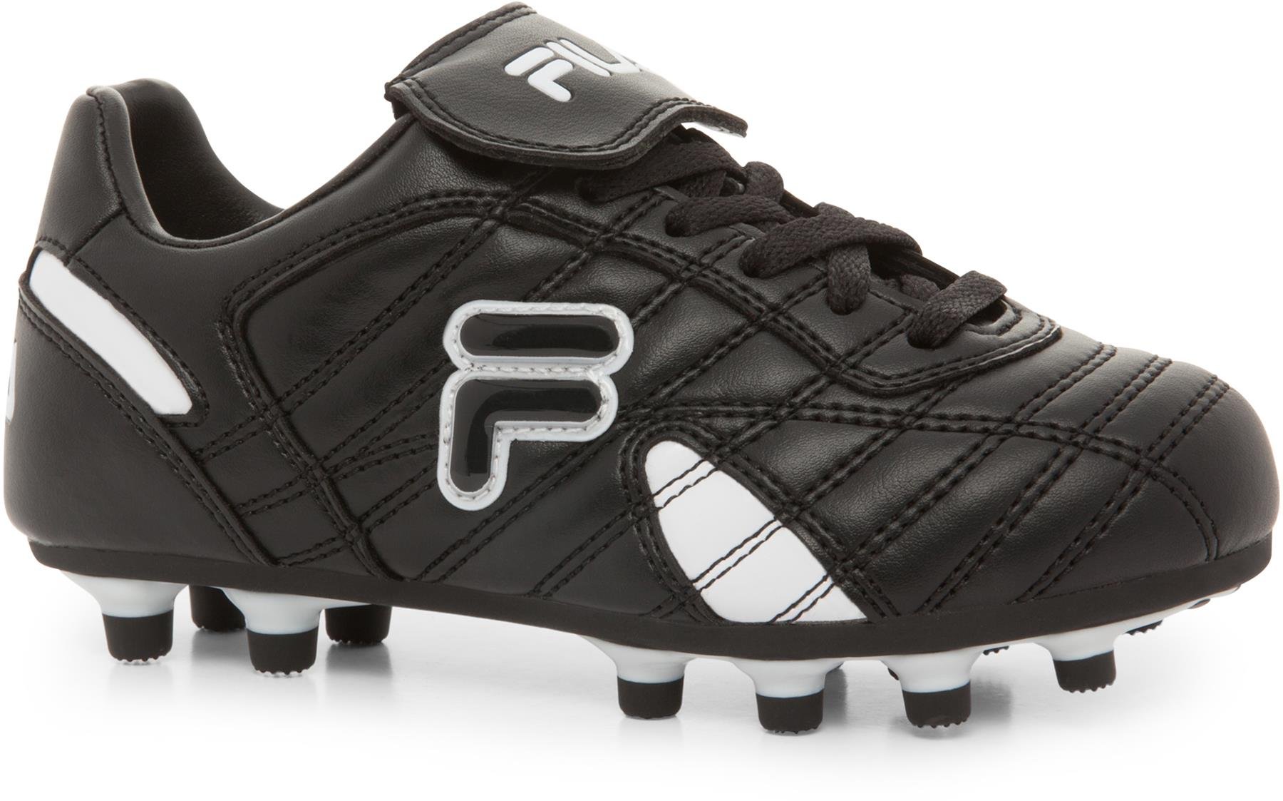 Fila Forza III MD Kids Soccer Cleats - Black Leather & Synthetic Cleats for Boys & Girls - Youth Size 11 M - Perfect for Grass & Turf Fields, Training & Matches