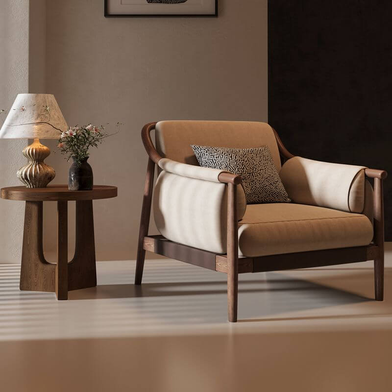 Minimalist Arm Chair with Cushion Back - Cream Upholstered Accent Chair with Removable Slipcover & Pillow - Perfect for Living Room, Bedroom, or Office Decor