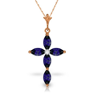 1.1 Carat 14K Solid Rose Gold Necklace with Natural Diamond & Sapphire - Elegant Jewelry for Women, Perfect for Anniversary, Birthday & Wedding Gifts