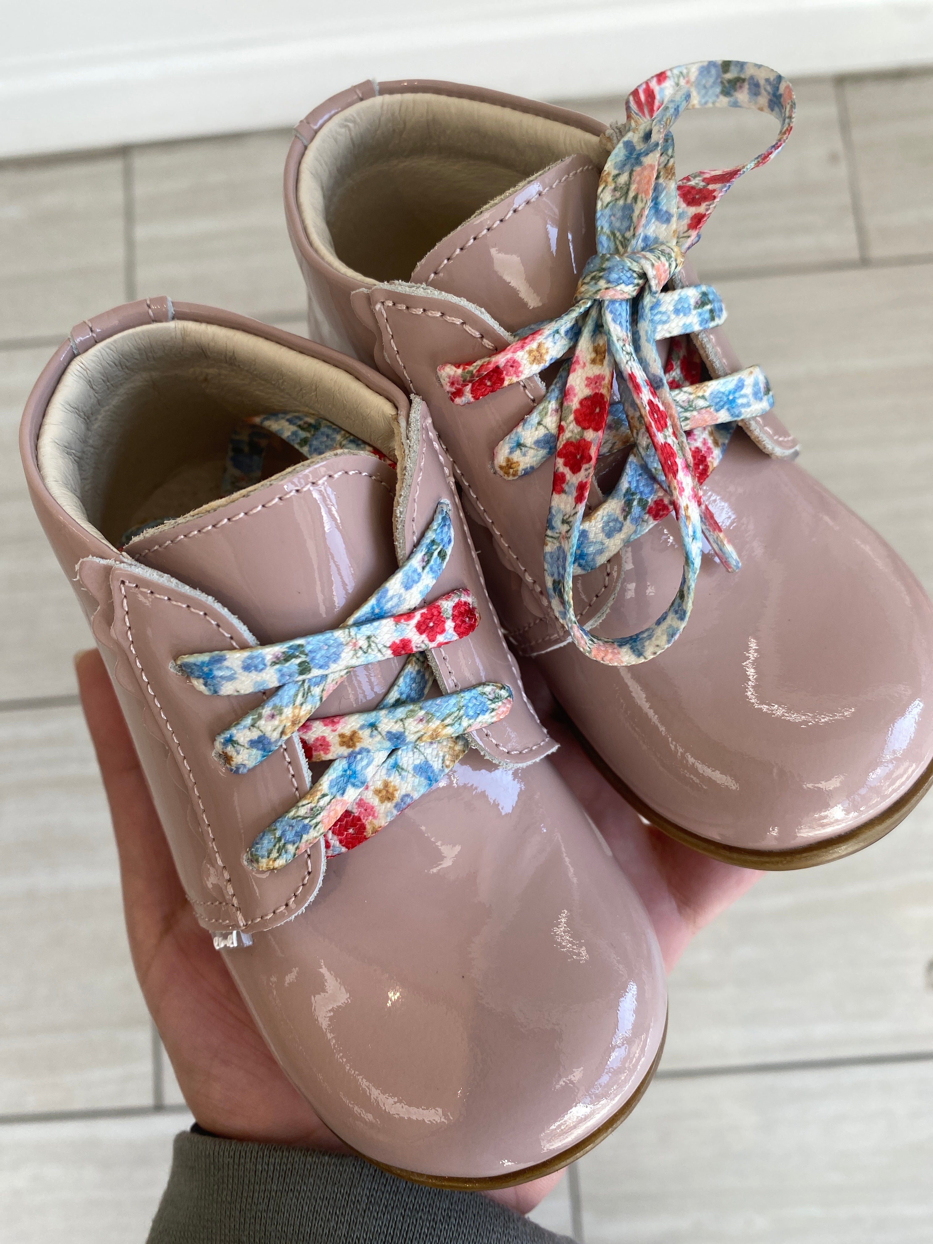 Emel Dusty Pink Patent Leather Baby Booties for Girls - Soft & Comfortable First Walking Shoes for Infants & Toddlers - Perfect for Special Occasions, Photo Shoots & Everyday Wear