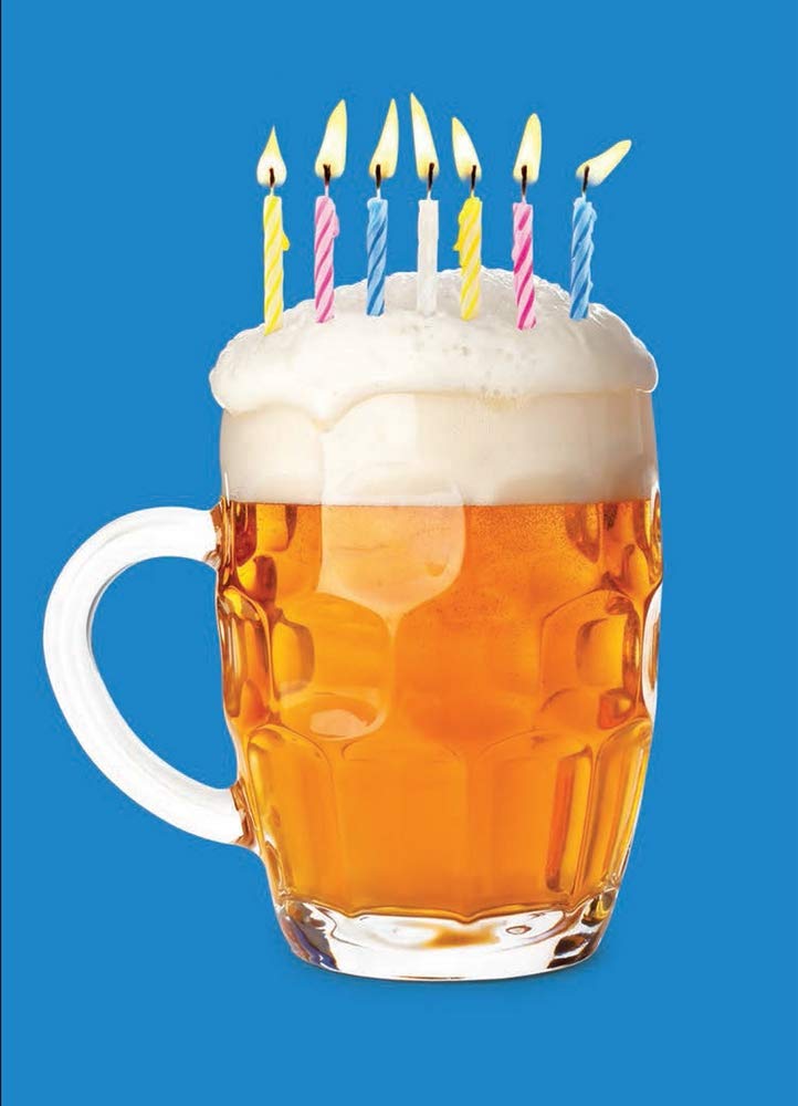 Funny Beer Mug Birthday Card with Candles on Sparkling Blue Glitter Background - Perfect for Friends & Beer Lovers' Celebrations