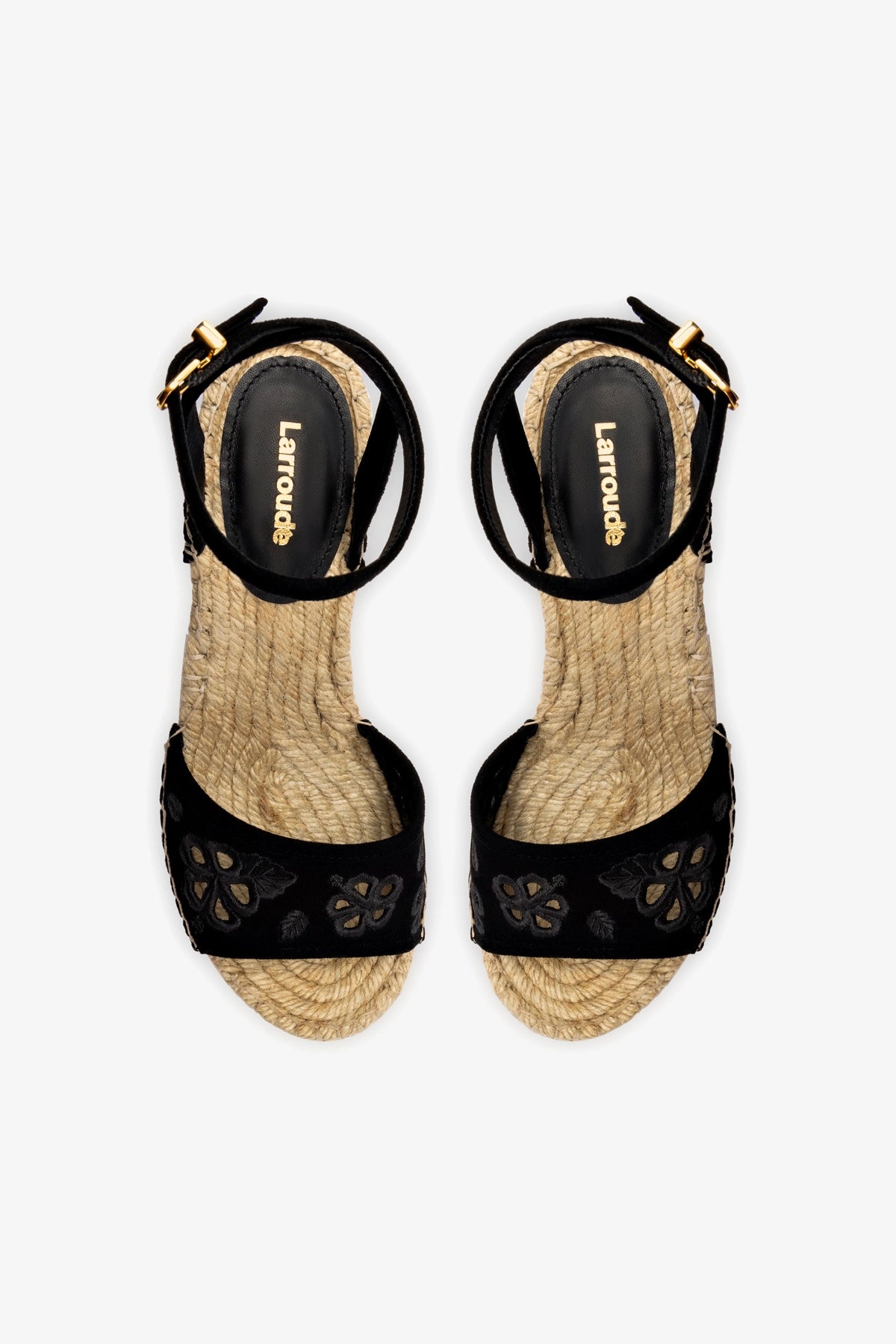 Letizia Black Suede Espadrille Wedge Sandals with Hibiscus Embroidery - Perfect for Summer Weddings & Beach Vacations