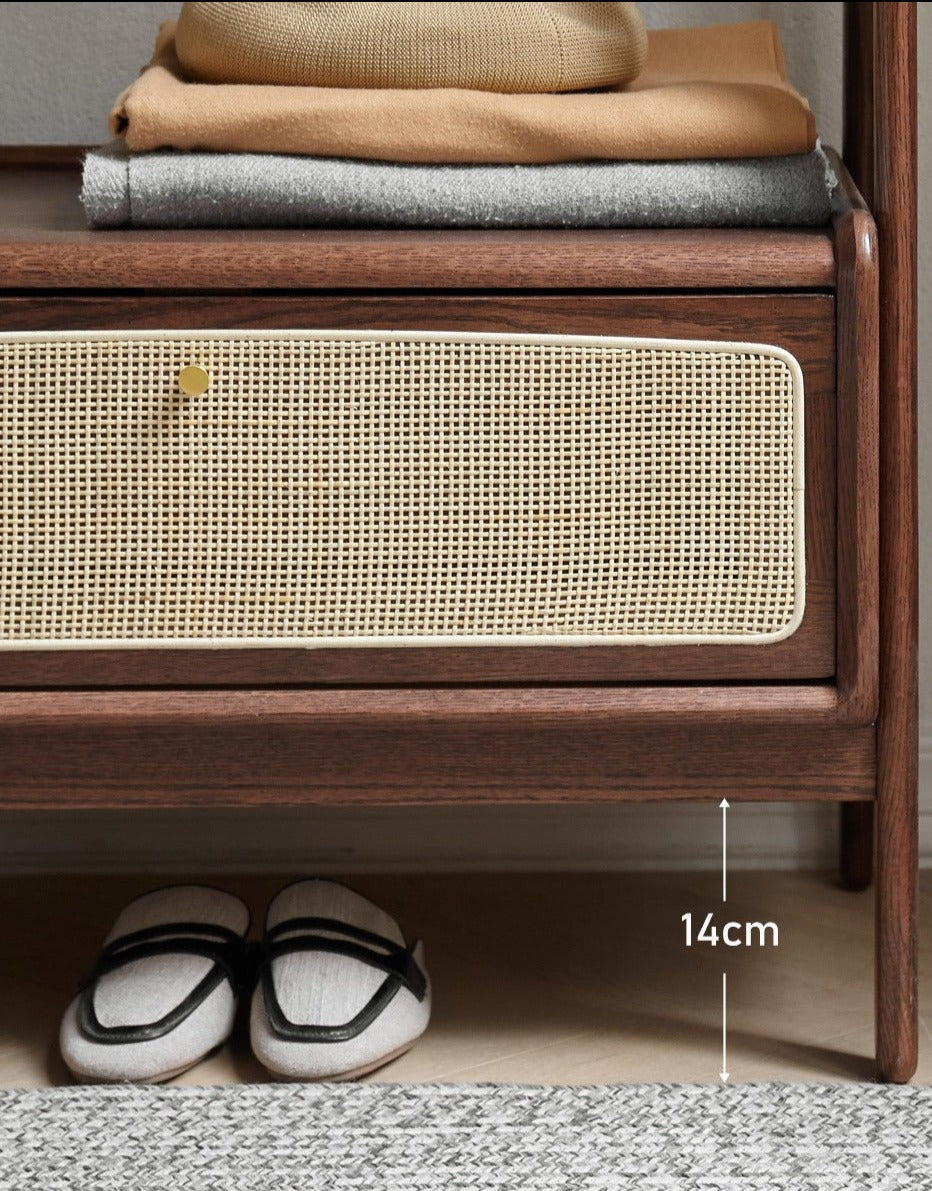 Oak Walnut Rattan Coat Hanger - Multi-Functional Wall Mounted Coat Rack for Jackets, Hats & Bags | Perfect for Entryway, Bedroom & Closet Organization