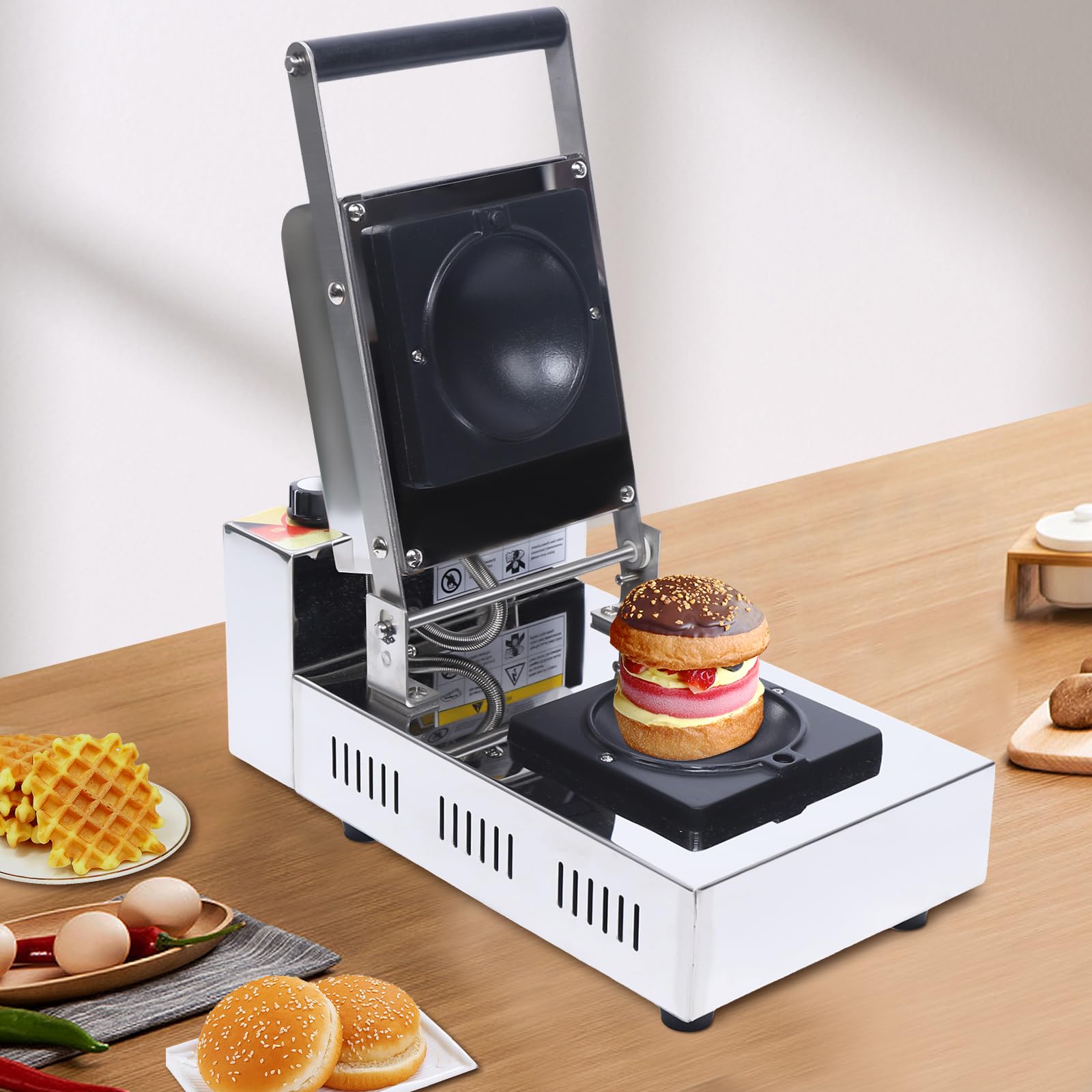 Commercial Ice Cream Burger Maker - 1000W Electric Waffle & Panini Press Machine, Non-Stick Stainless Steel UFO Hamburger Baker for Gelato, Bakeries & Restaurants - Perfect for Making Ice Cream Sandwiches, Waffle Burgers & Creative Desserts