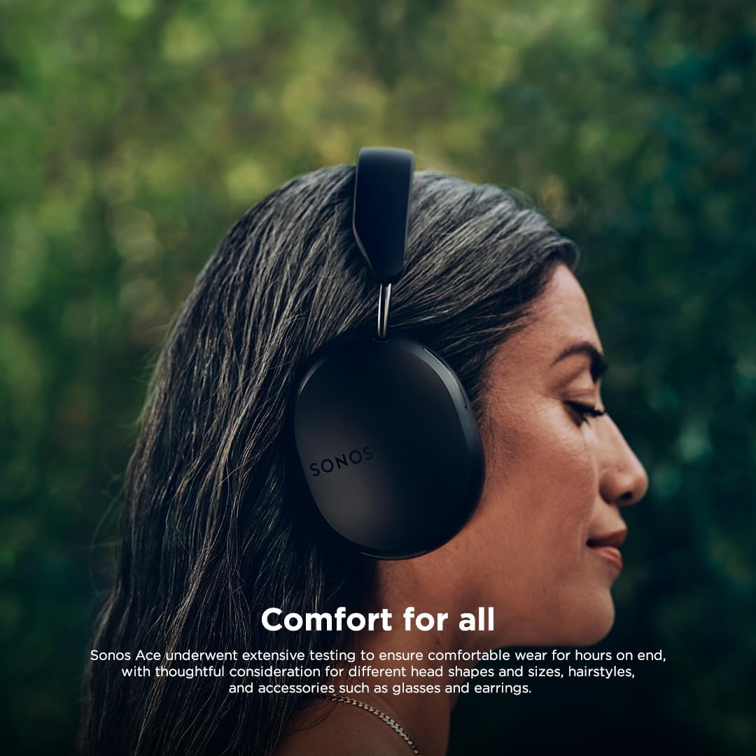 Sonos Ace Wireless Bluetooth Headphones with Active Noise Cancelling, 30-Hour Battery Life, Spatial Audio & Dynamic Head Tracking - Perfect for Travel, Workouts & Commuting - Black