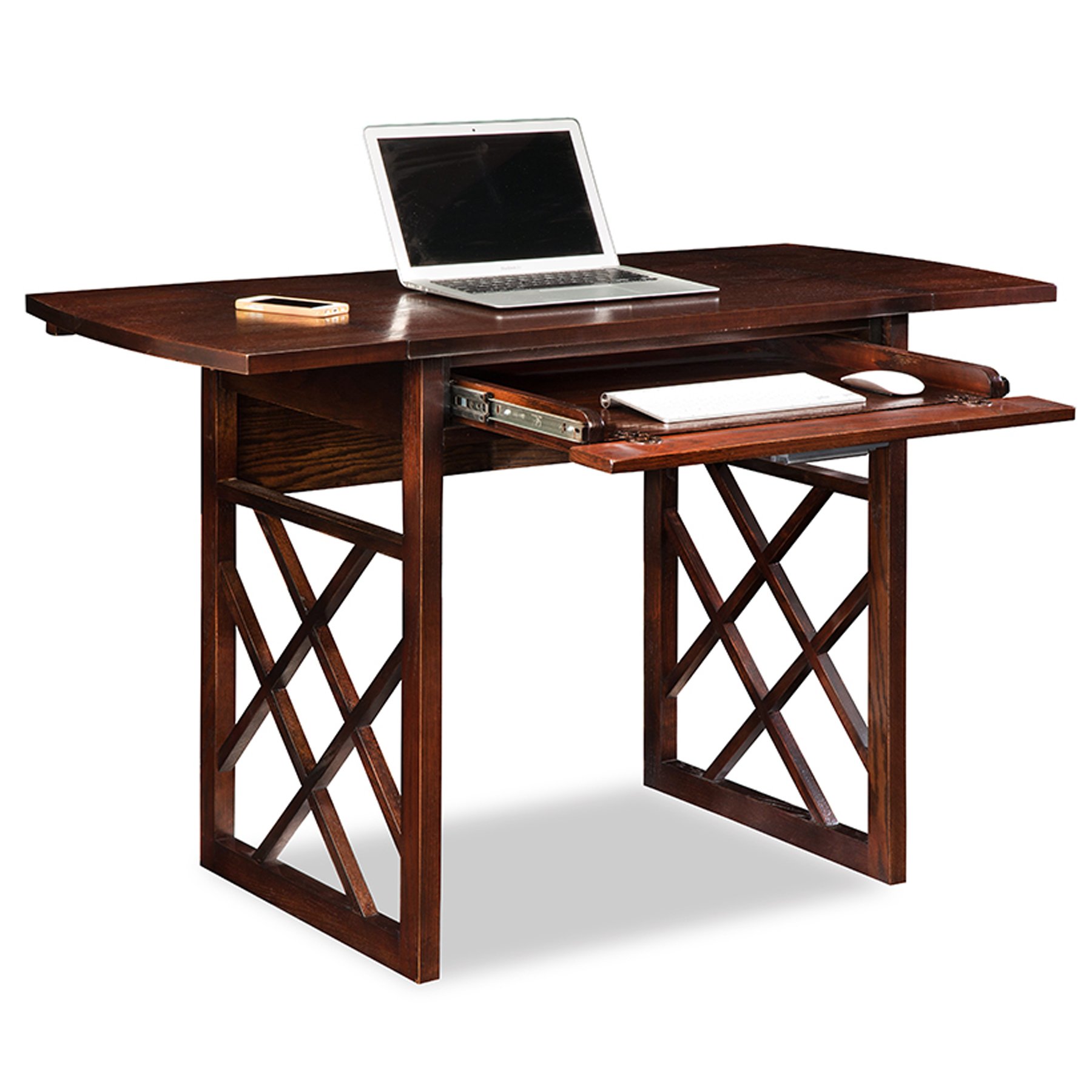 Leick Chocolate Oak Drop Leaf Computer Desk - Compact Writing Table for Small Spaces | Perfect for Home Office, Study & Dorm Room Use