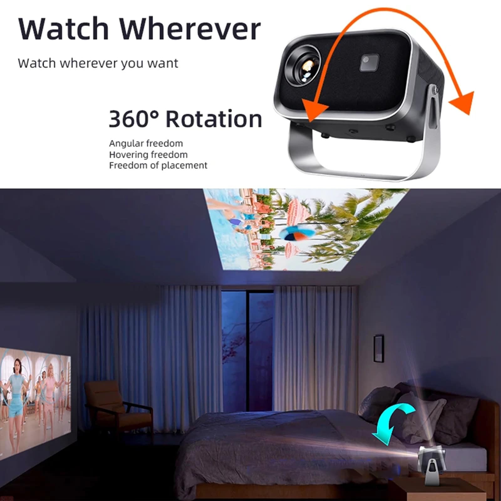 Mini Projector with Smart TV Sync - 4K LED Movie Projector, Portable WiFi Bluetooth Full HD 1080P Support for Android Phone - Perfect for Home Cinema, Travel, Camping & Outdoor Movie Nights