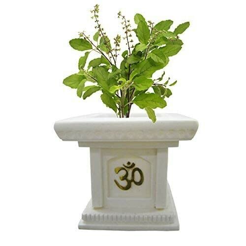Tyagi-Export 10-inch White Tulsi Planter with Stand for Incense Sticks - Traditional Indian Pot for Home, Garden, Porch Decor | Perfect for Puja, Meditation & Ayurvedic Herbs