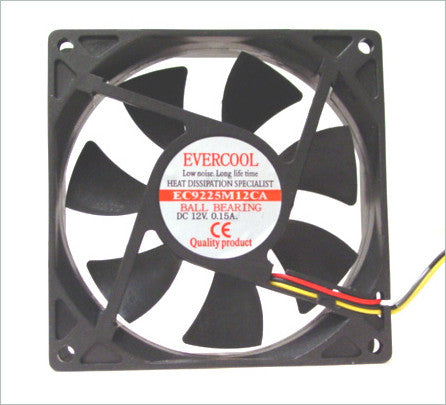 Evercool 92mm x 92mm x 25mm 12V Ball Bearing Cooling Fan EC9225M12CA - Perfect for PC Case, CPU Cooler & Electronics Cooling Systems