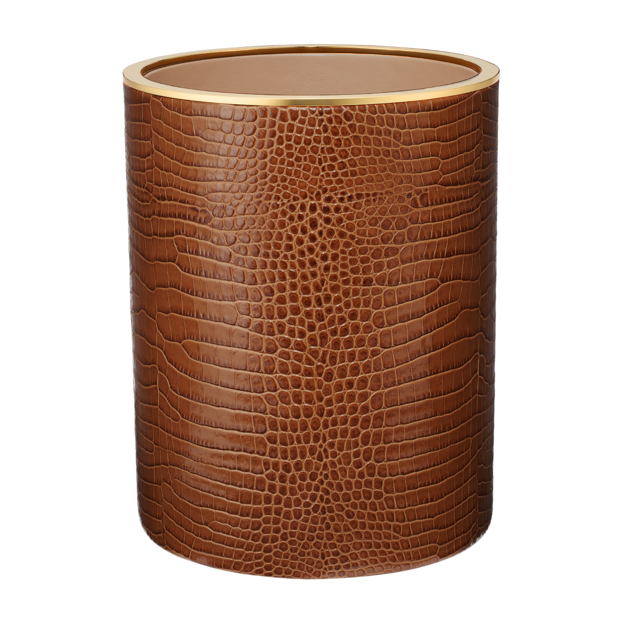 Vintage Crocodile Leather Trash Can - Elegant Chestnut Brown Waste Bin for Home, Office & Luxury Spaces | Perfect for Living Room, Bedroom & Bathroom Décor