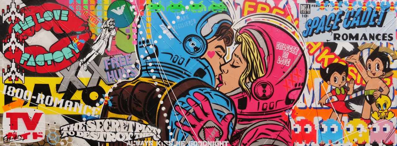 Romancing Cadets 160cm x 60cm Textured Urban Pop Art Canvas Painting - Modern Wall Decor for Living Room, Bedroom & Office