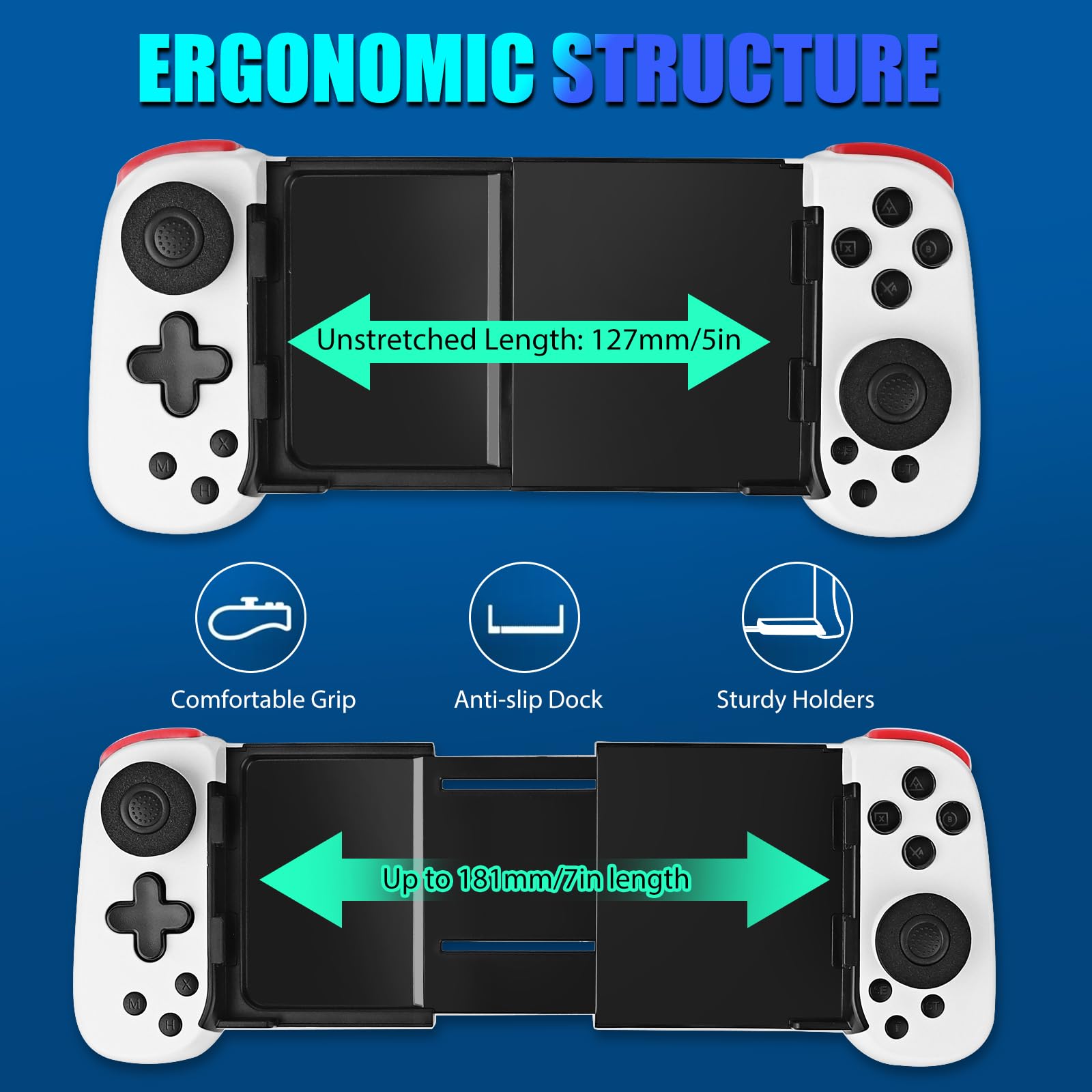 Wireless Bluetooth Game Controller for iOS & Android - Retractable Mobile Gaming Joystick for Xbox, PS5, Switch, PC & Steam | Portable Phone Gamepad for Cloud Gaming, Fortnite, Call of Duty & More (White)