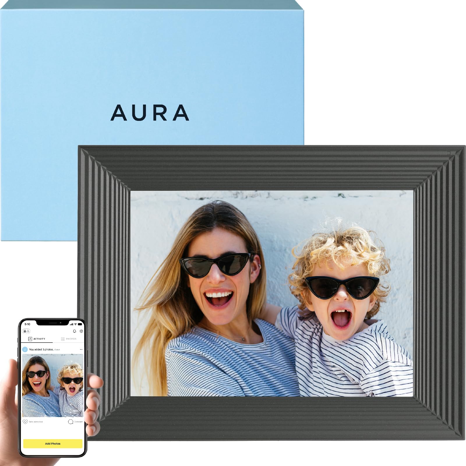 Aura Mason WiFi Digital Picture Frame - Best Digital Photo Frame for Gifting | Wireless Display for Family Photos | Easy Setup via Aura App | Unlimited Cloud Storage | Black Frame - Perfect for Home, Office & Holiday Gifts