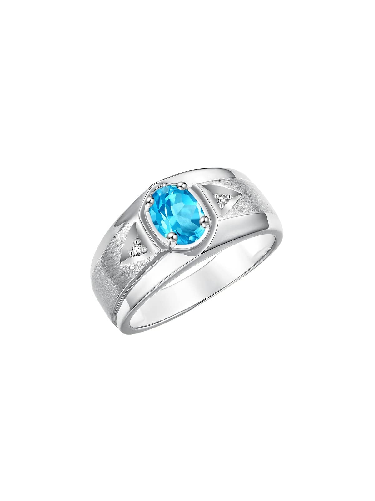Rylos Men's Sterling Silver 7X5MM Oval Gemstone & Diamond Ring - Classic Birthstone Rings for Men, Sizes 8-13 | Perfect for Weddings, Anniversaries & Special Occasions