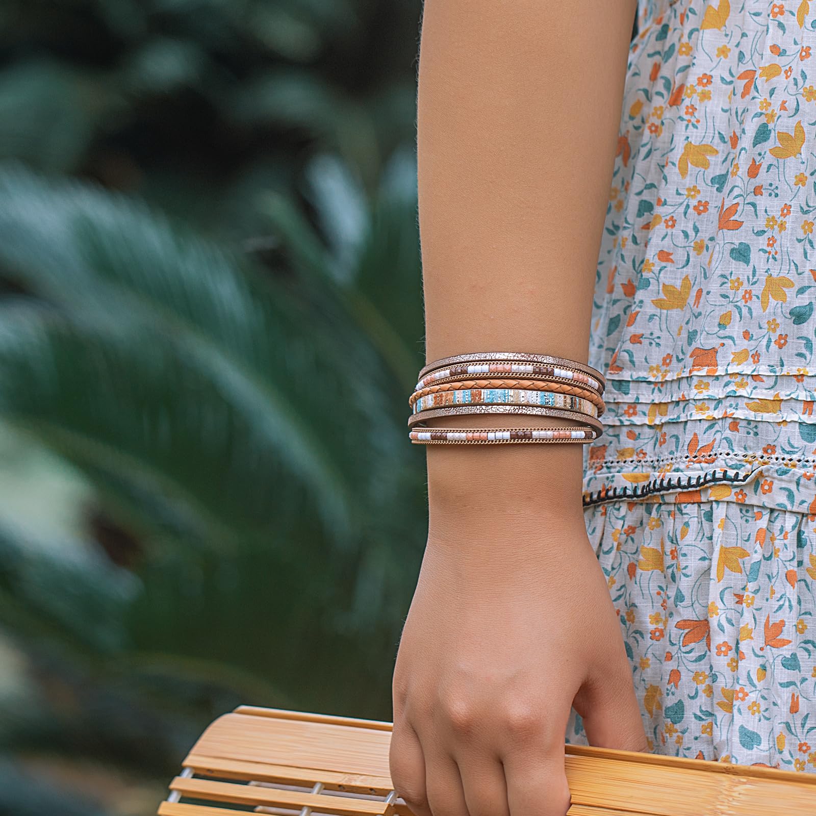 Boho Leather Wrap Bracelets for Women - Trendy Magnetic Clasp Layered Bracelets Set, Adjustable Bohemian Jewelry Gift for Her | Perfect for Festivals, Beach Parties & Everyday Boho Chic Style