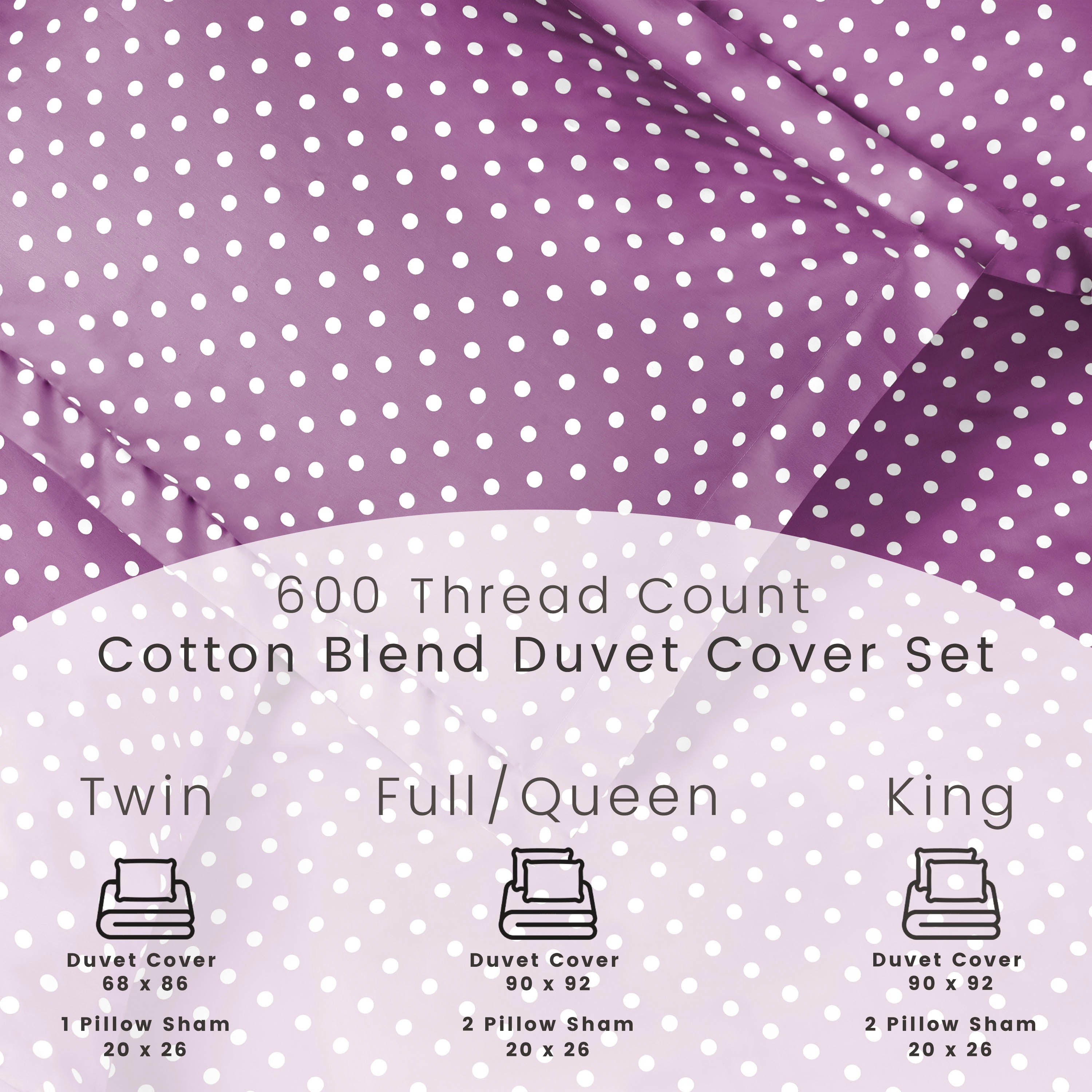 Premium 600 Thread Count Cotton Blend Polka Dot Duvet Cover Set - Soft & Breathable Bedding for Cozy Nights - Perfect for Master Bedroom, Guest Room & Dorm Decor