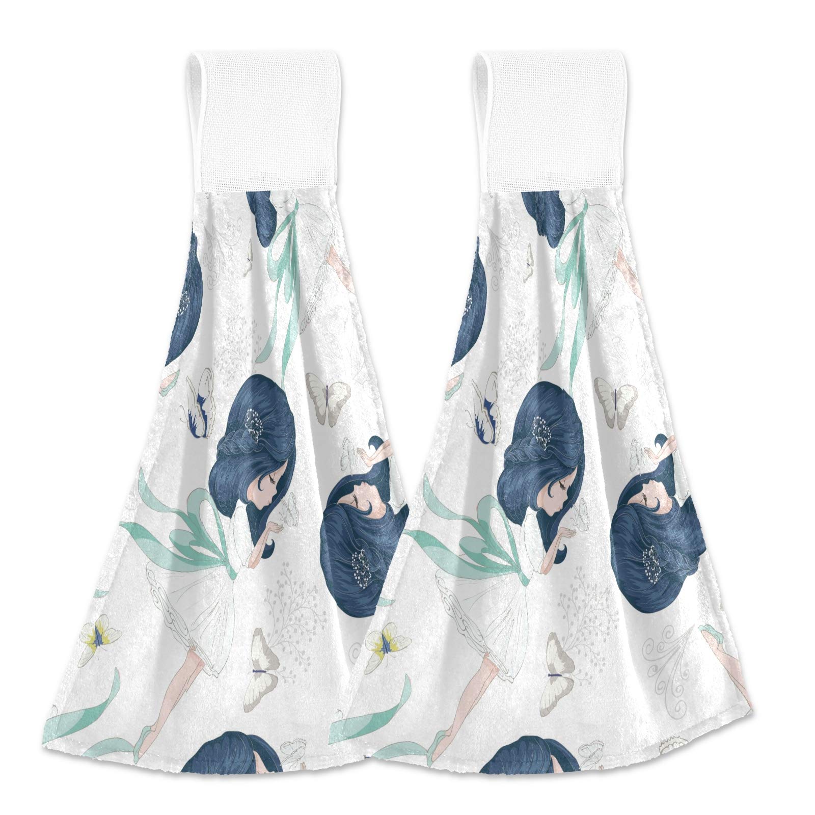 Cute Cartoon Girl Hanging Kitchen Towels Set of 2 - Fast Drying, Absorbent Dish Cloths with Ties for Kitchen & Bathroom - Perfect for Cooking, Cleaning, and Decor