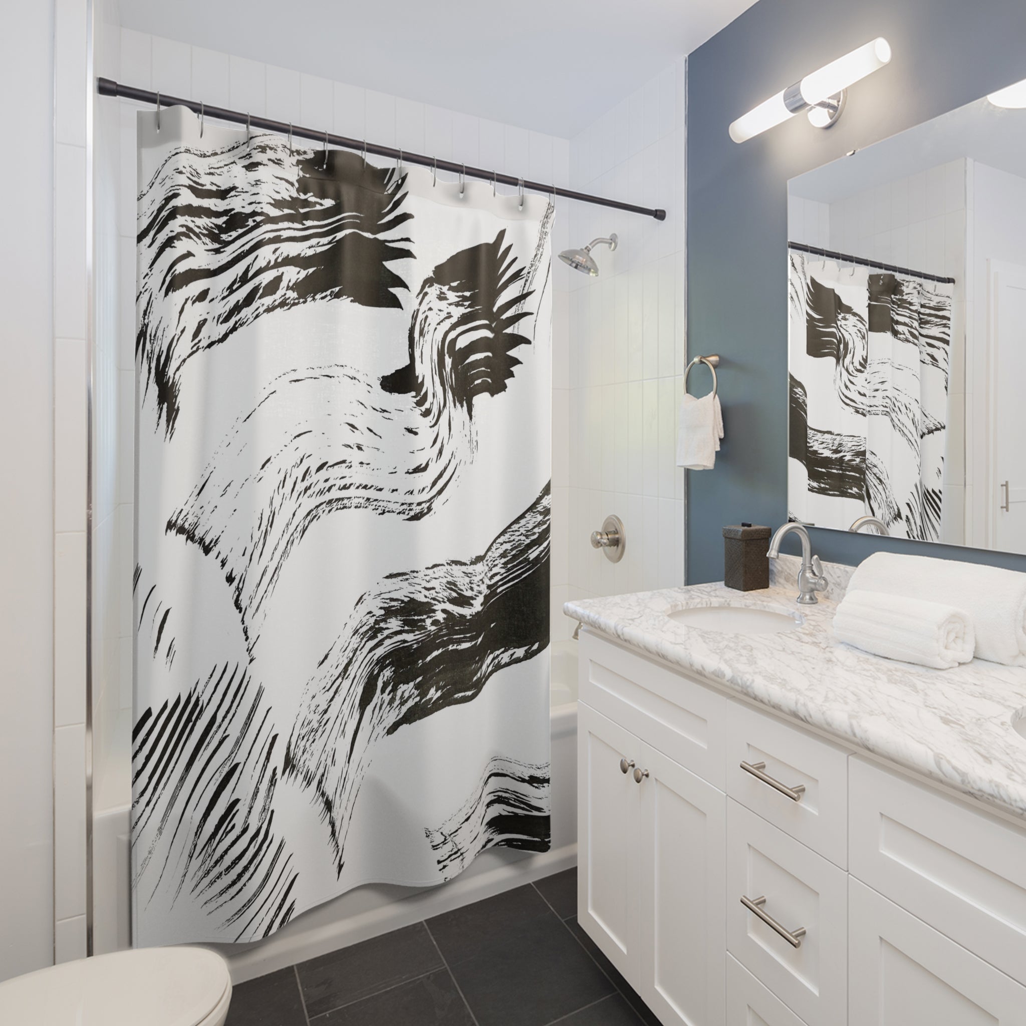 Modern Black and White Ink Art Shower Curtain - Waterproof Bathroom Decor for Contemporary Homes | Perfect for Master Bath, Guest Bath & Dorm Rooms