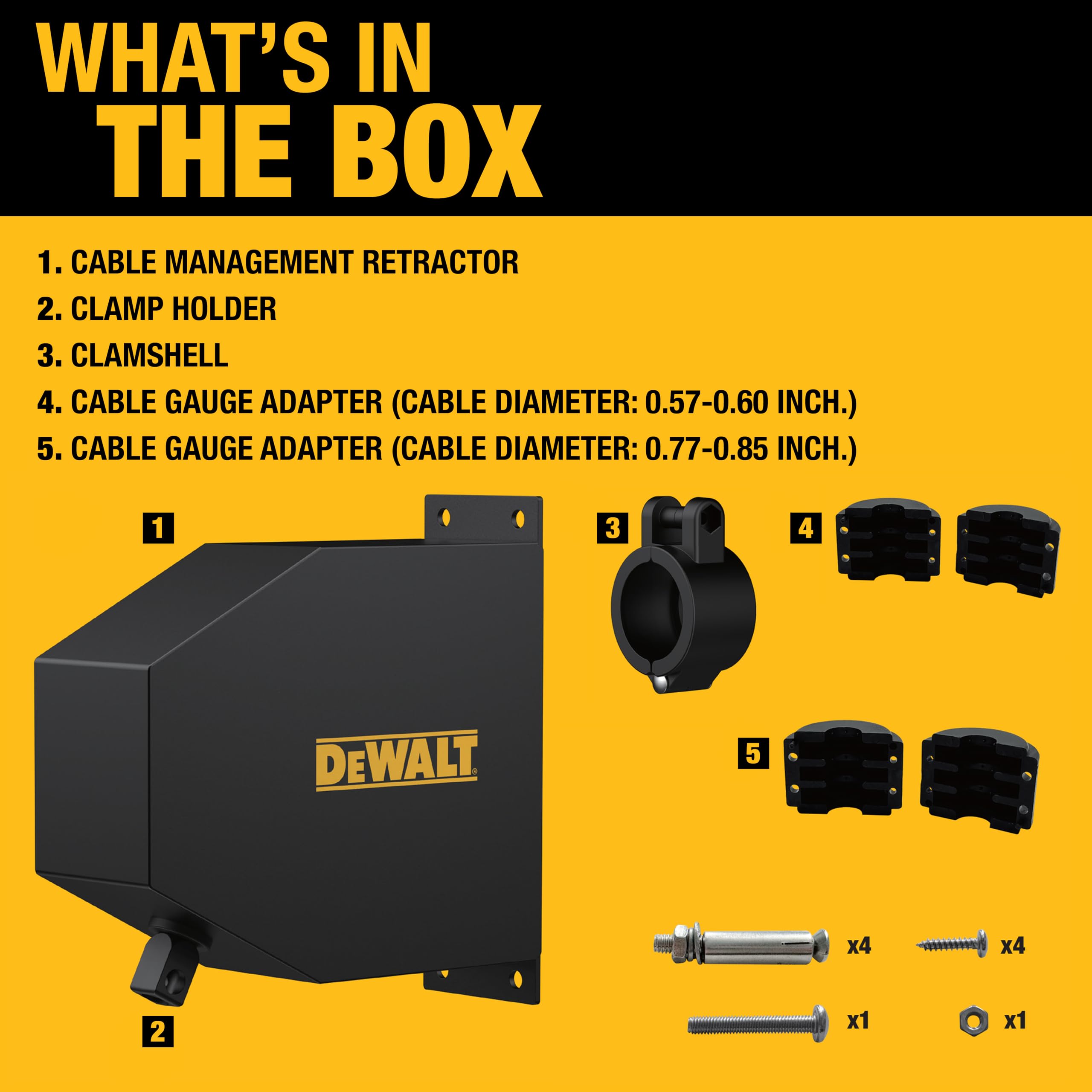 DEWALT Universal EV Charger Retractable Cable Management System - Wall/Ceiling Mount, 48 Amp Heavy-Duty Commercial Grade for Indoor & Outdoor Use - Perfect for Home Garages, Public Charging Stations & Workplace EV Charging