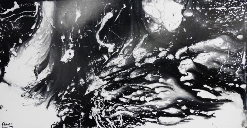 Black and White Abstract Marble Painting - 190cm x 100cm Modern Canvas Wall Art for Living Room, Bedroom & Office Decor