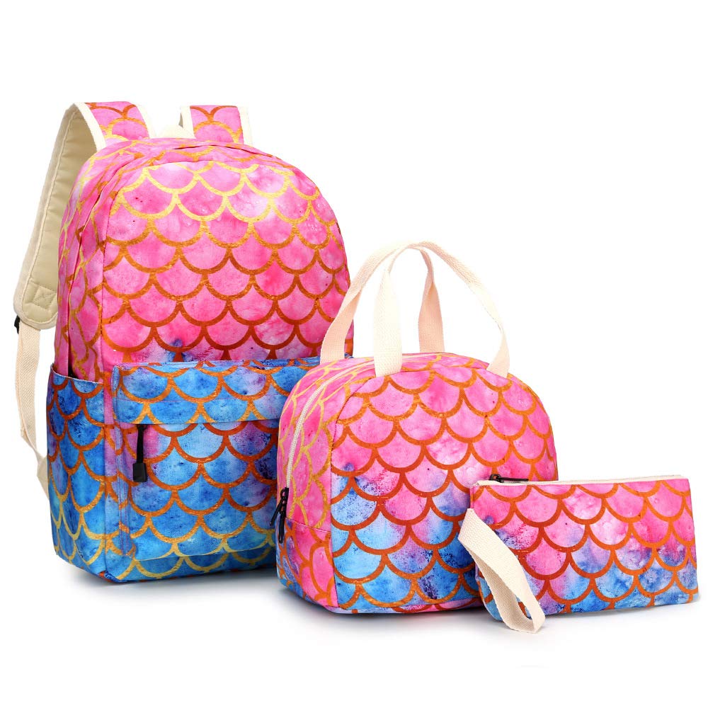 Unicorn Print 3-Piece School Backpack Set for Girls & Teens - 16.7 Inch Bookbag with Lunch Box & Pencil Case (3-in-1) - Perfect for School, Travel & Daily Use