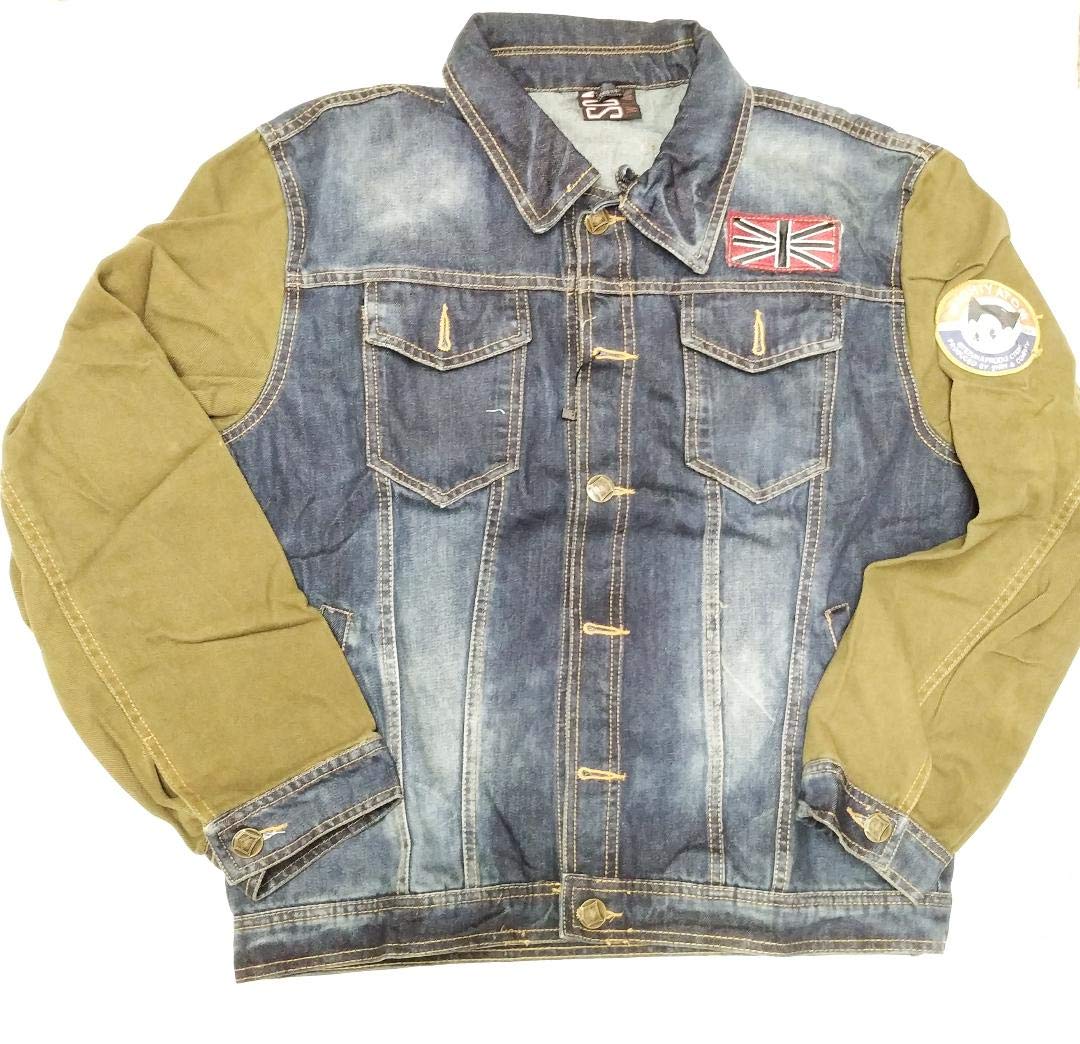 Vintage Destroyed Denim Jacket with Custom Patches - Brown Sleeves & Detachable Hood for Men & Women | Perfect for Streetwear, Music Festivals & Urban Fashion