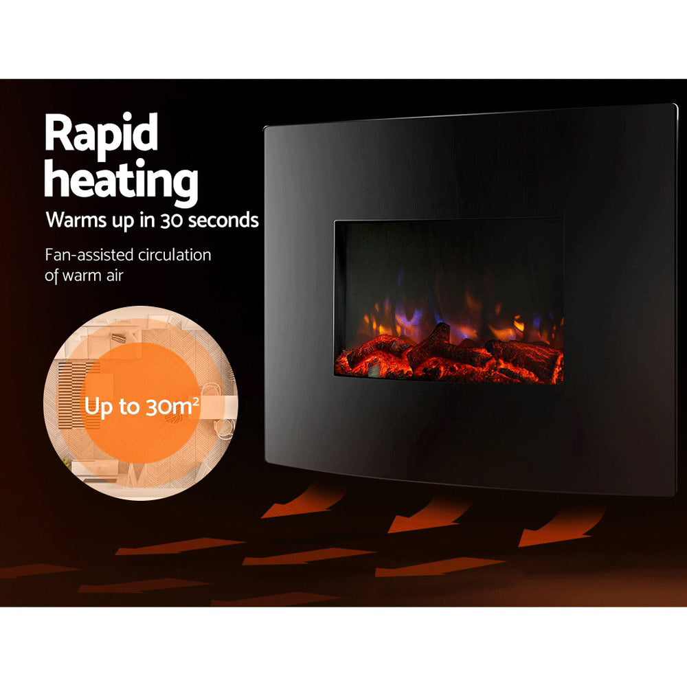 Devanti 2000W Electric Fireplace Heater - Portable Space Heater with Realistic Flame Effect for Home, Office & Bedroom - Energy Efficient Indoor Heating Solution