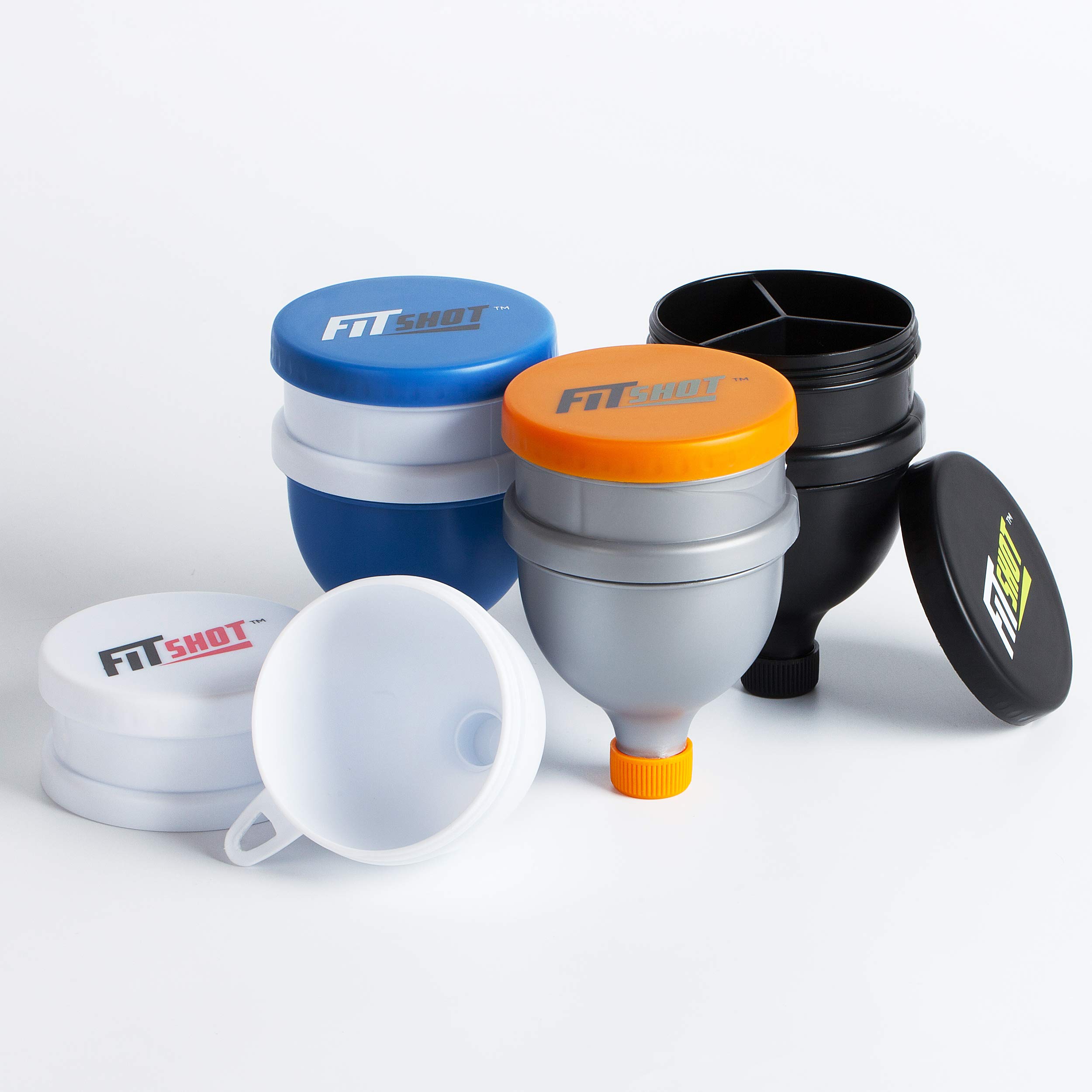 Premium Protein Powder Funnel Set - 4 Pack BPA-Free Supplement Funnels with Keychain & 120ml Pillbox | 2-in-1 Portable Design for Gym, Travel & Home Use | Ideal for Protein Shakes, Pre-Workout & Supplement Storage