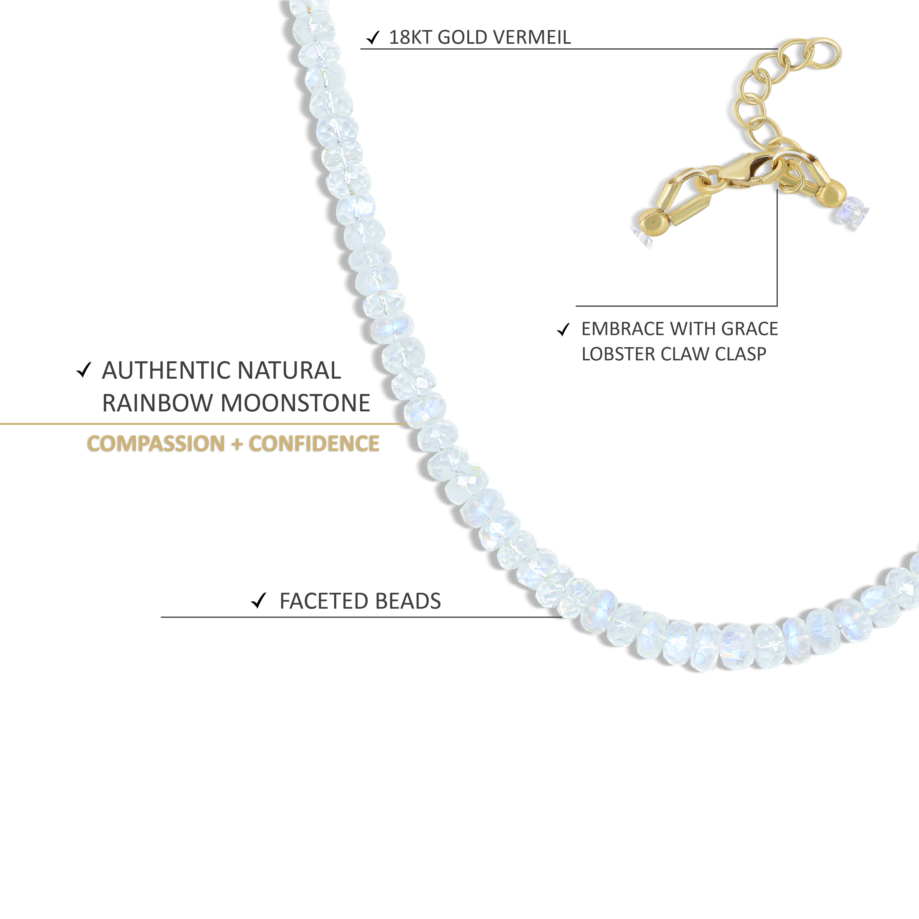 Moonstone Beaded Necklace with 16 + 2 Inch Extender - Adjustable Bohemian Crystal Jewelry for Women, Perfect for Yoga, Meditation & Spiritual Healing