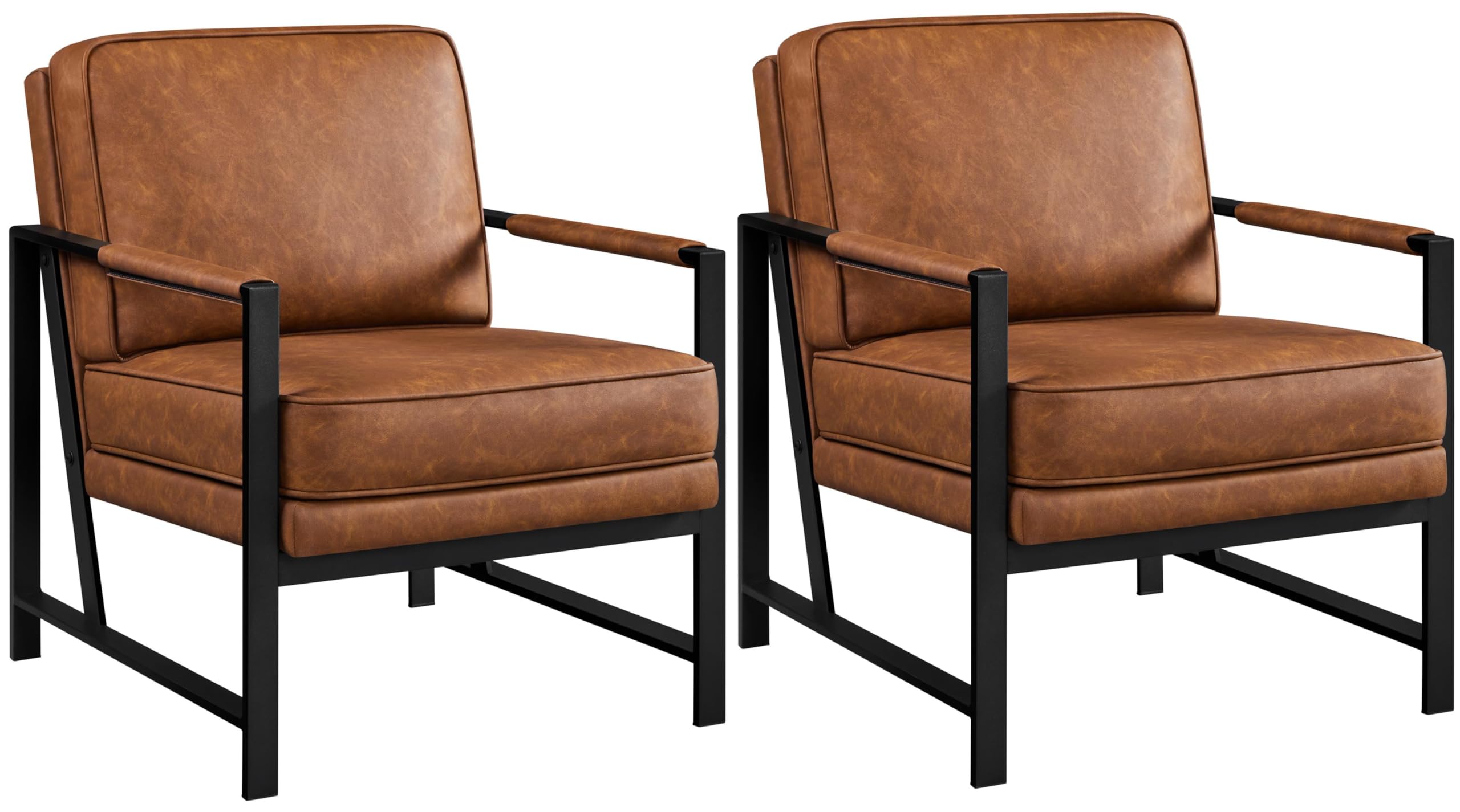 Yaheetech PU Leather Armchairs Set of 2, Retro Modern Accent Chairs with Soft Padded Seat & 105° Reclined Backrest - Light Brown Lounge Chairs for Living Room, Office, Bedroom or Study - Perfect for Reading, Relaxing & Home Decor