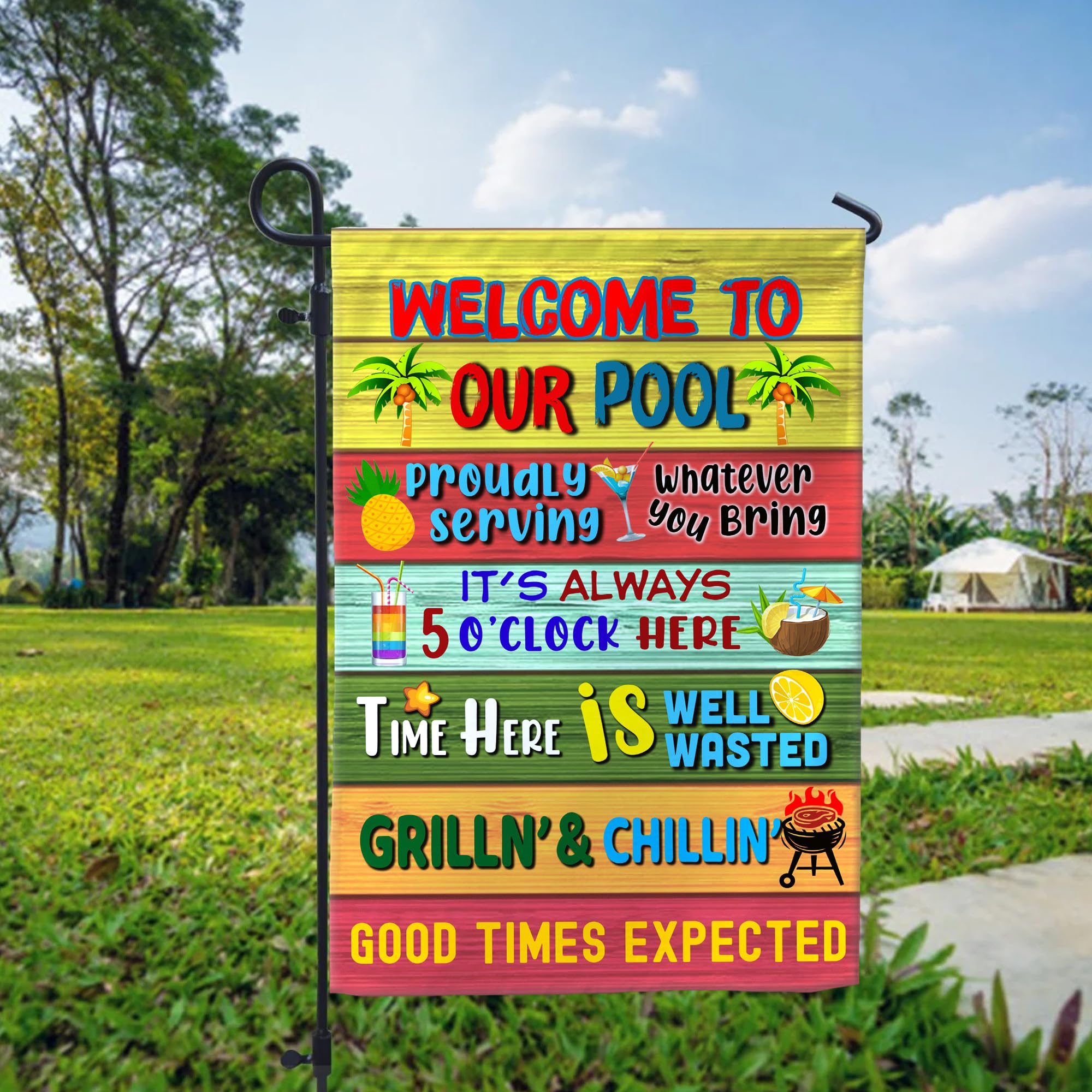 Funny Pool Rules Garden Flag - 12