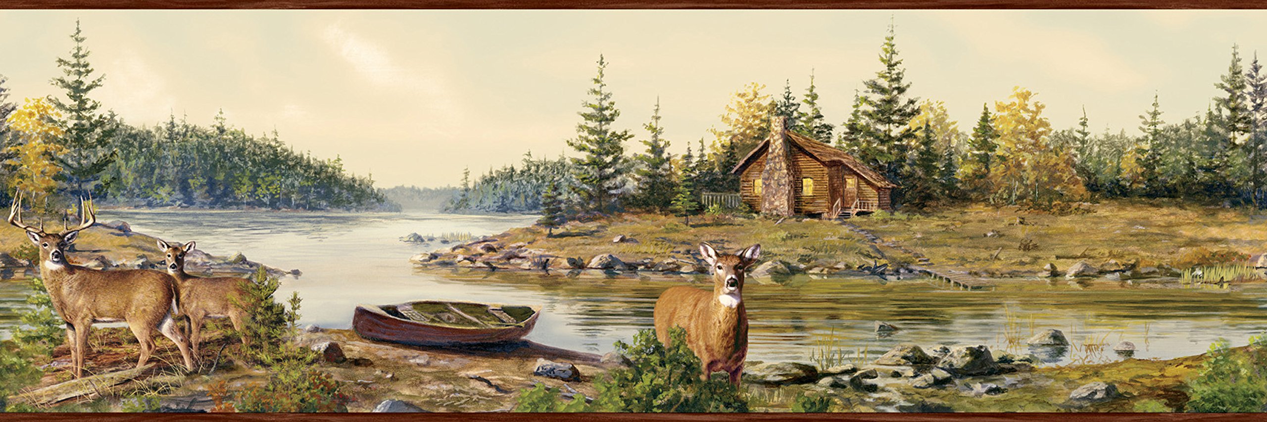 Chesapeake HTM48412B Cabin Creek Sand Portrait Wallpaper Border - Self-Adhesive Peel & Stick Wallpaper for Bedroom, Living Room, Nursery Decor