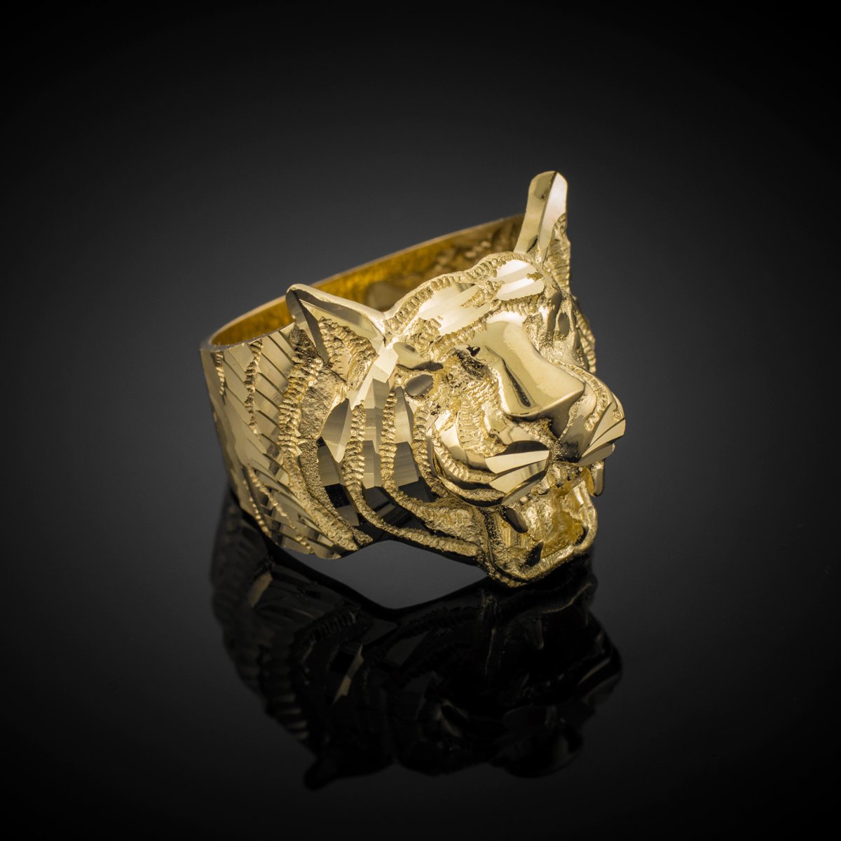 14K Yellow Gold High Polish Tiger Ring for Men - Stylish Statement Jewelry for Parties, Weddings & Everyday Wear