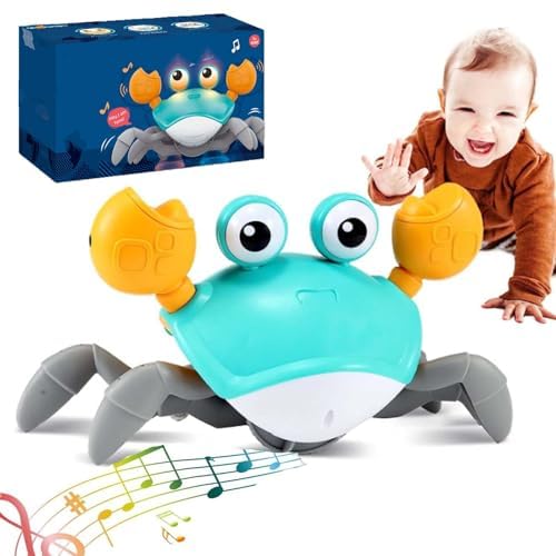Interactive Crawling Crab Baby Toy - Tummy Time & Sensory Learning Toy for Infants, Dancing Walking Crab with Lights & Music, Blue Crawly Crab Toy for Toddlers - Perfect for Playtime, Early Development & Motor Skills
