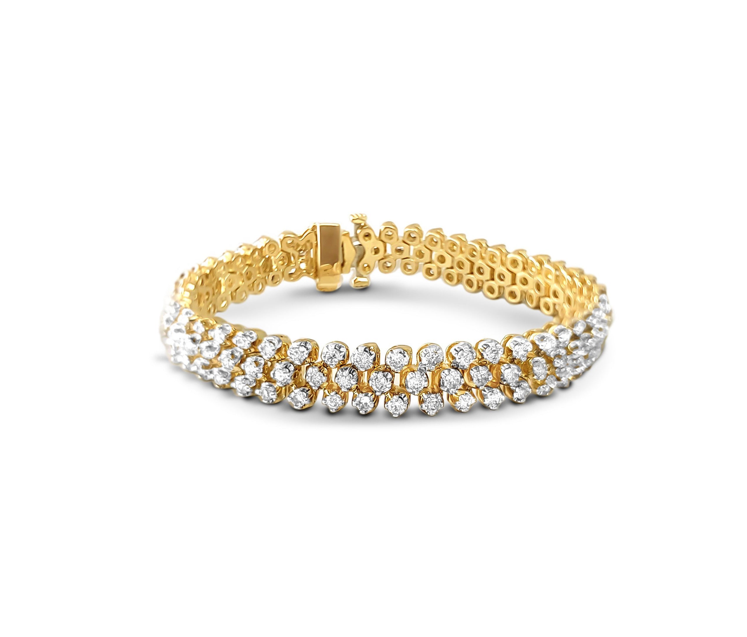 4 Carat 3-Row Diamond Cluster Tennis Bracelet in 14K Yellow Gold - Elegant Jewelry Gift for Women, Perfect for Weddings, Anniversaries & Special Occasions