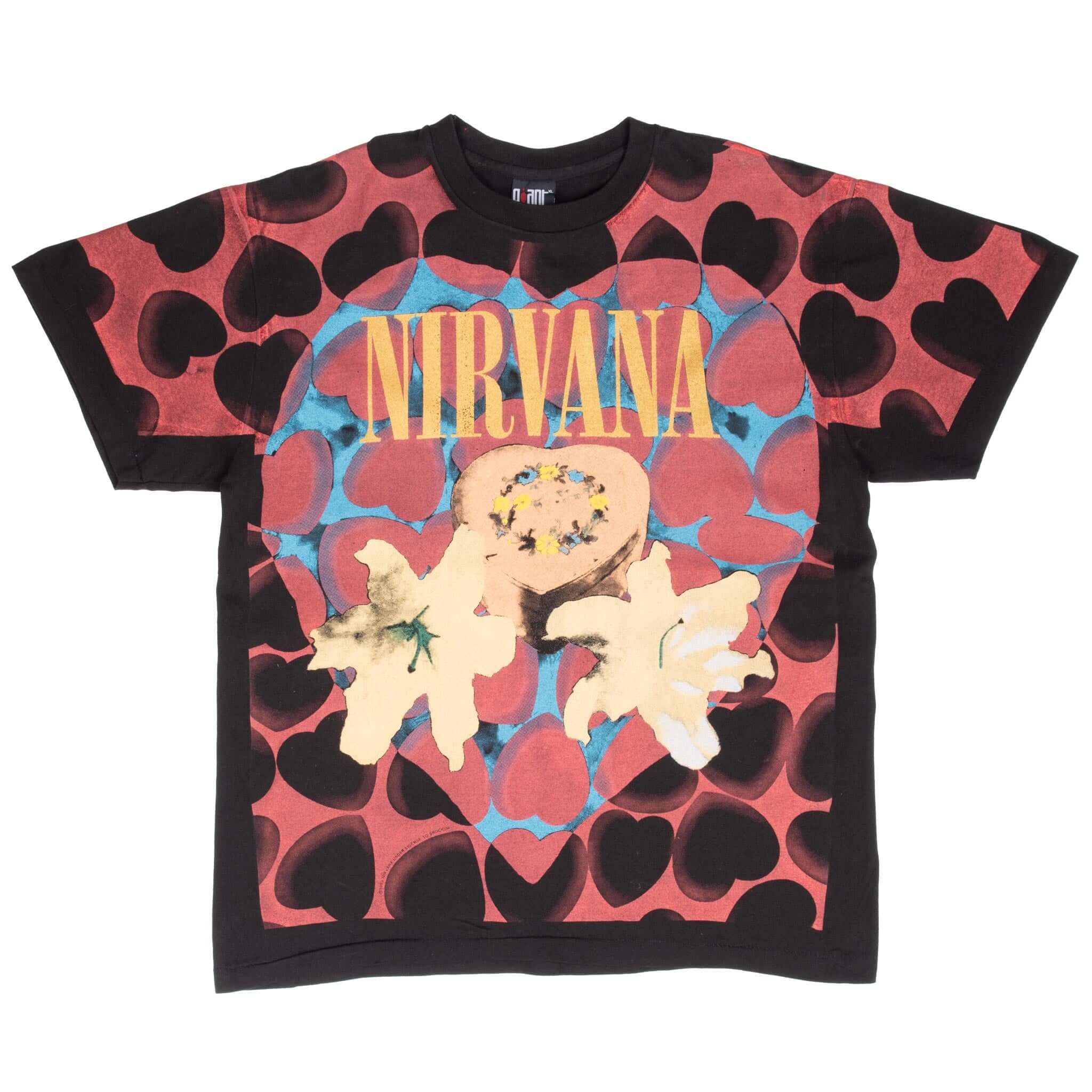 Vintage 1993 Nirvana Heart Box All Over Print Bootleg Tee Shirt XL - Made in USA - Perfect for Concerts, Grunge Fashion & 90s Retro Style